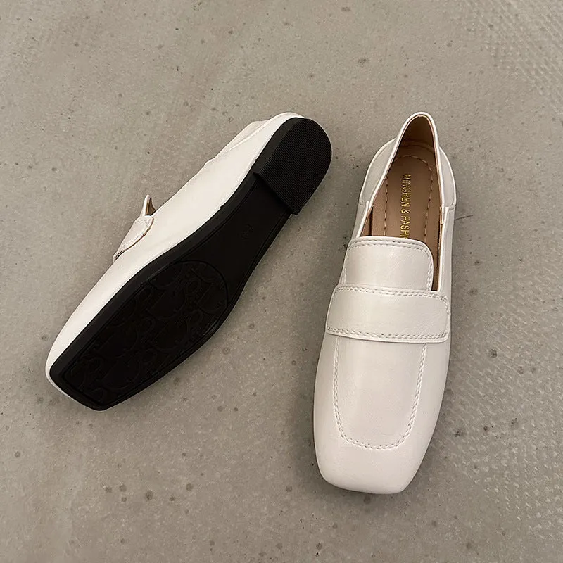 2024 Spring New Casual Flat Loafers Women British Style Leather Soft Sole Shoes