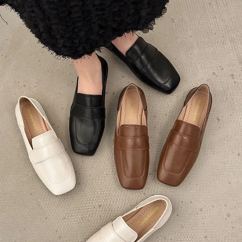 2024 Spring New Casual Flat Loafers Women British Style Leather Soft Sole Shoes