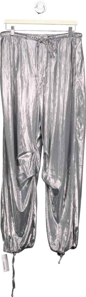 Anthropologie Silver Metallic Drawstring Trousers M