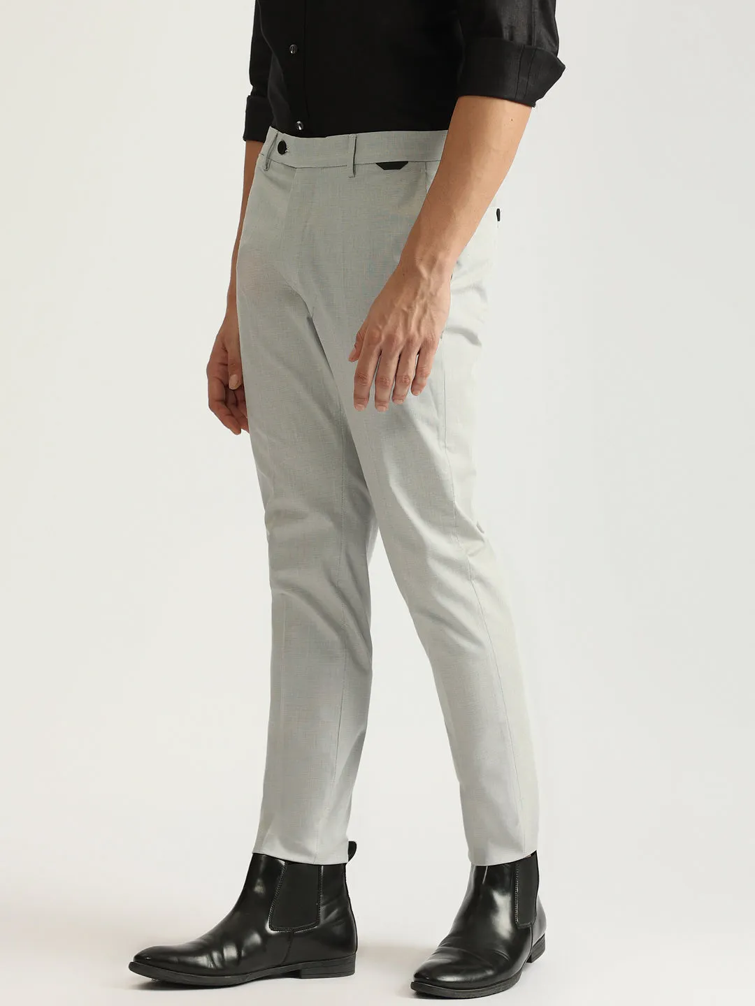 Antony Morato Men Off White Solid Mid-Rise Slim Fit Flat-front Trouser