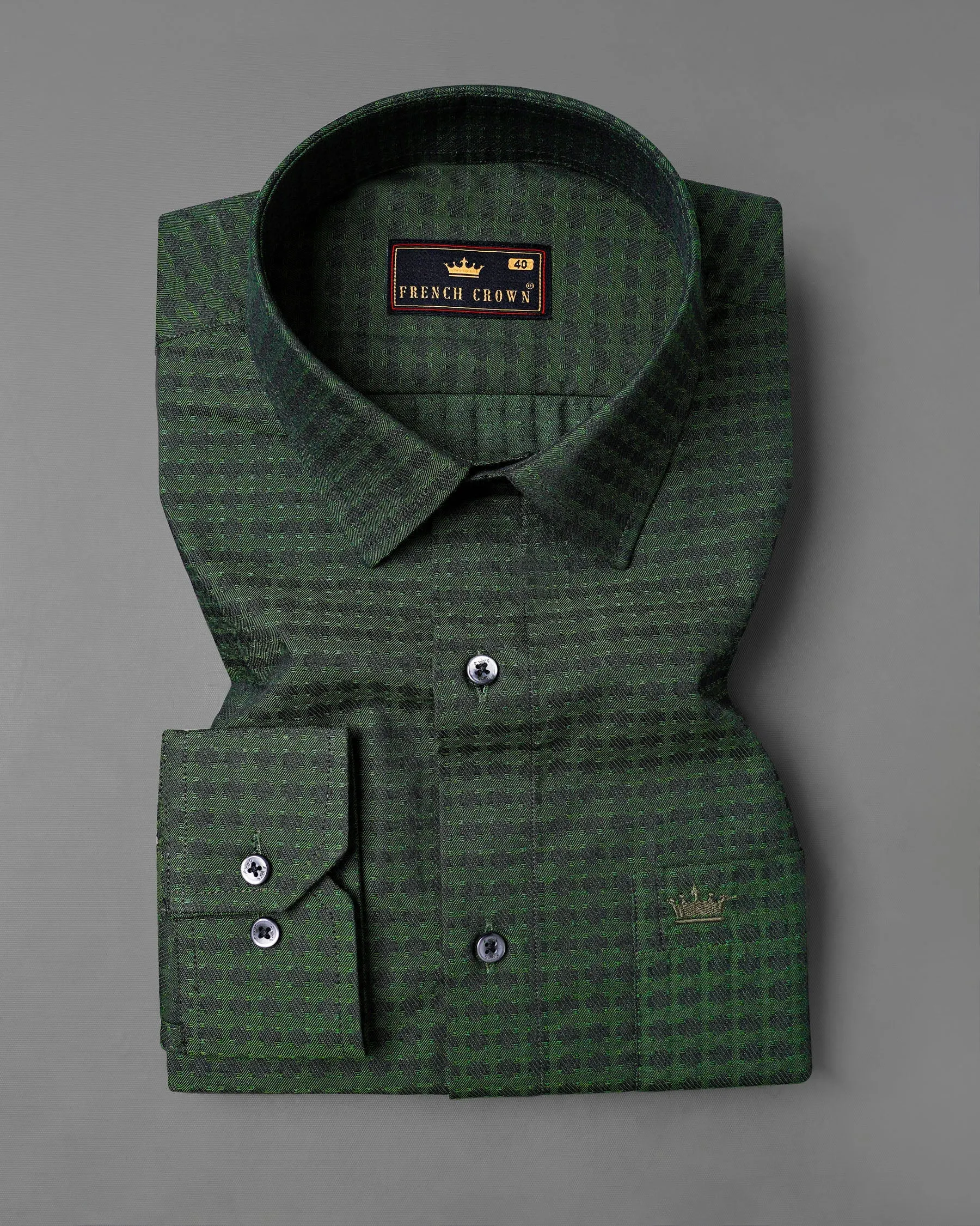 Axolotl Green and Jade Black Dobby Textured Premium Giza Cotton Shirt