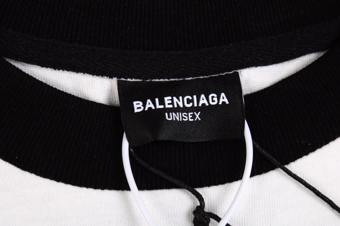 Balenciaga Black and White T-shirt with Logo Print