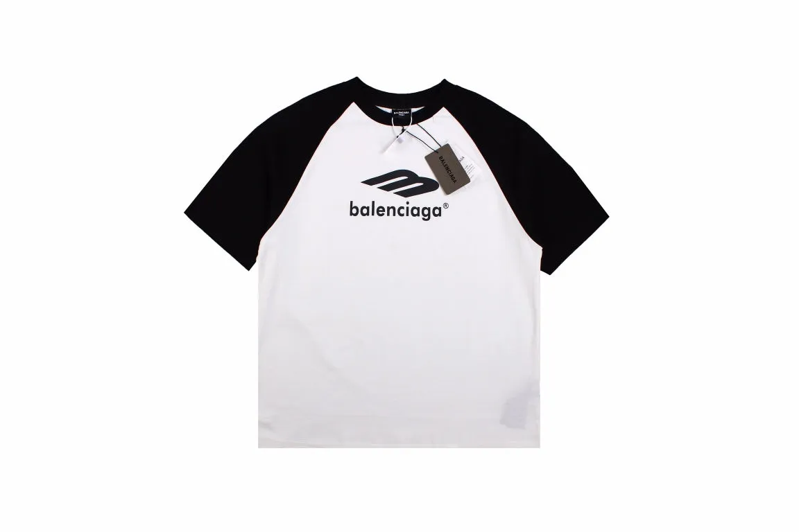 Balenciaga Black and White T-shirt with Logo Print