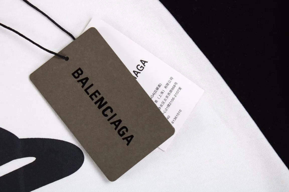 Balenciaga Black and White T-shirt with Logo Print