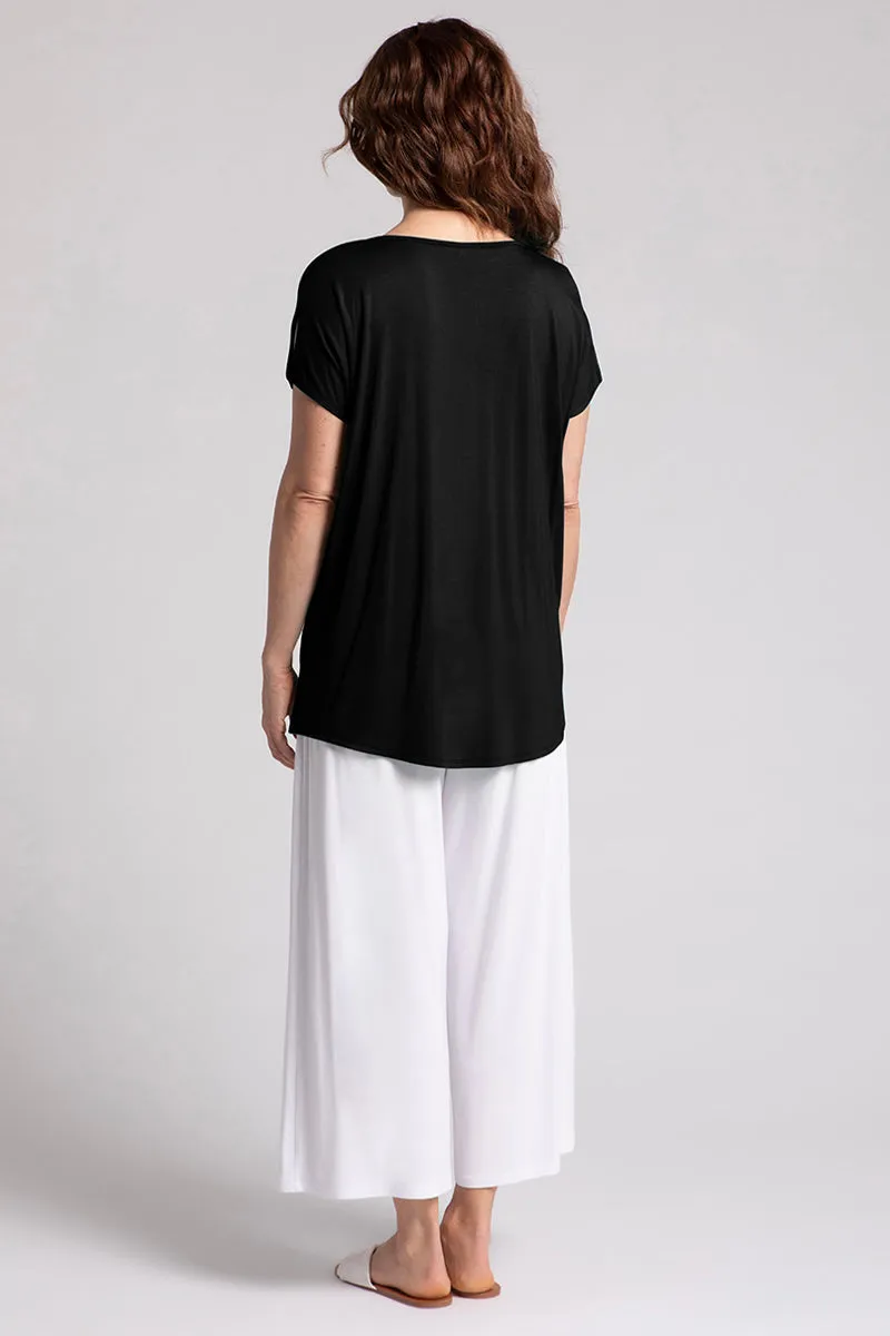 Bamboo V-Neck Slit Sleeve Top | Black