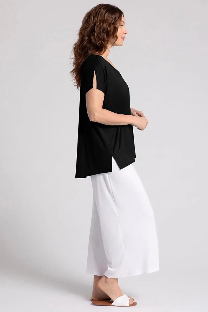 Bamboo V-Neck Slit Sleeve Top | Black