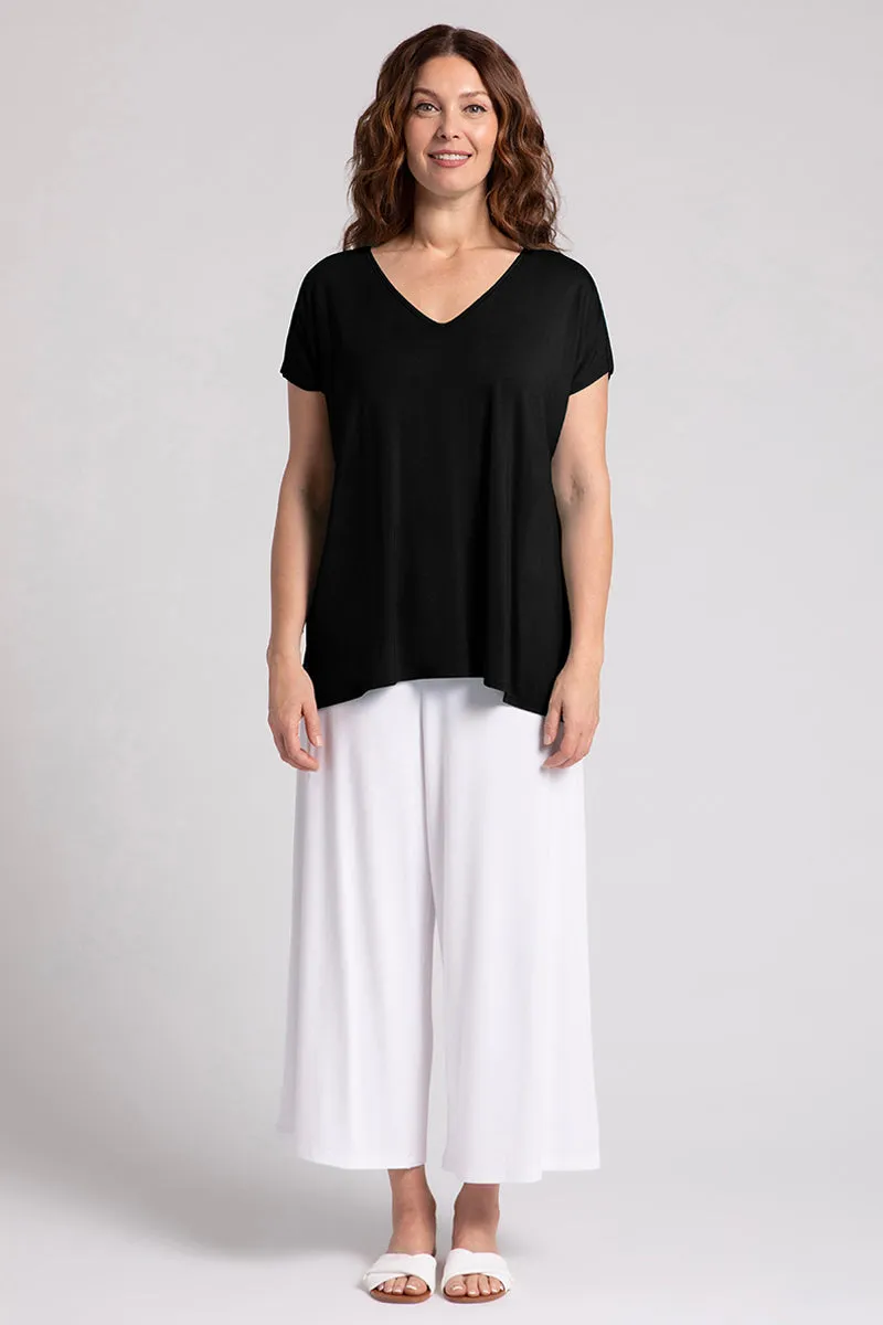 Bamboo V-Neck Slit Sleeve Top | Black