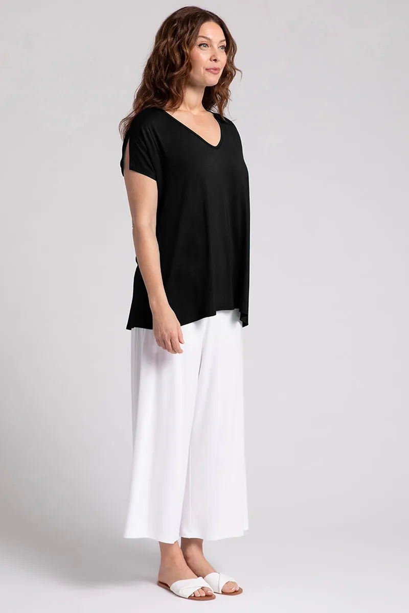 Bamboo V-Neck Slit Sleeve Top | Black