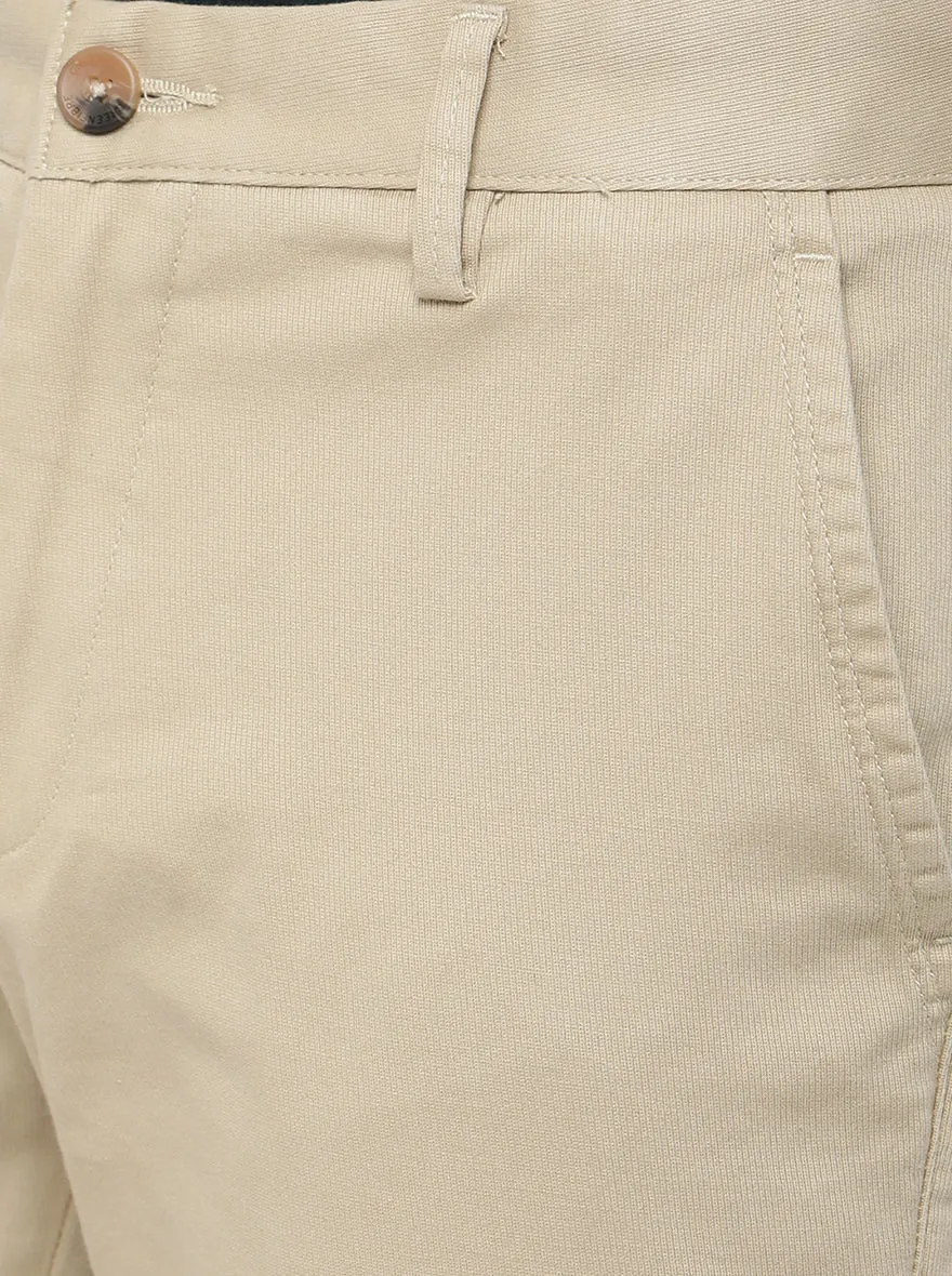 Beige Solid Super Slim Fit Casual Trouser | Greenfibre