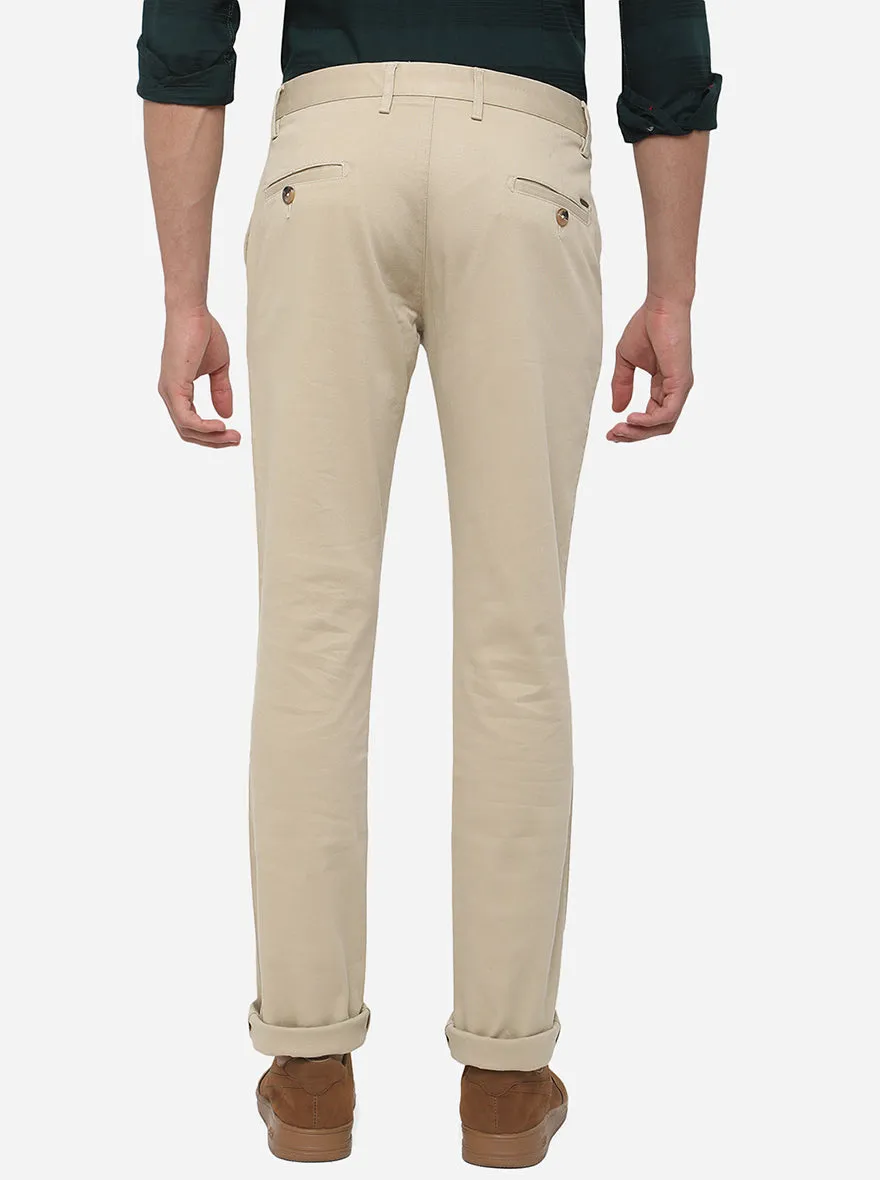 Beige Solid Super Slim Fit Casual Trouser | Greenfibre