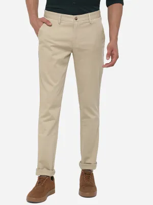 Beige Solid Super Slim Fit Casual Trouser | Greenfibre