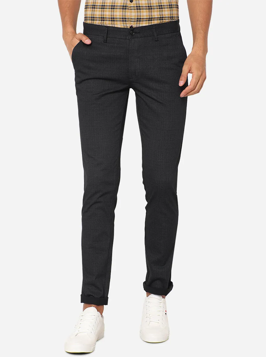 Black Checked Super Slim Fit Casual Trouser | Greenfibre