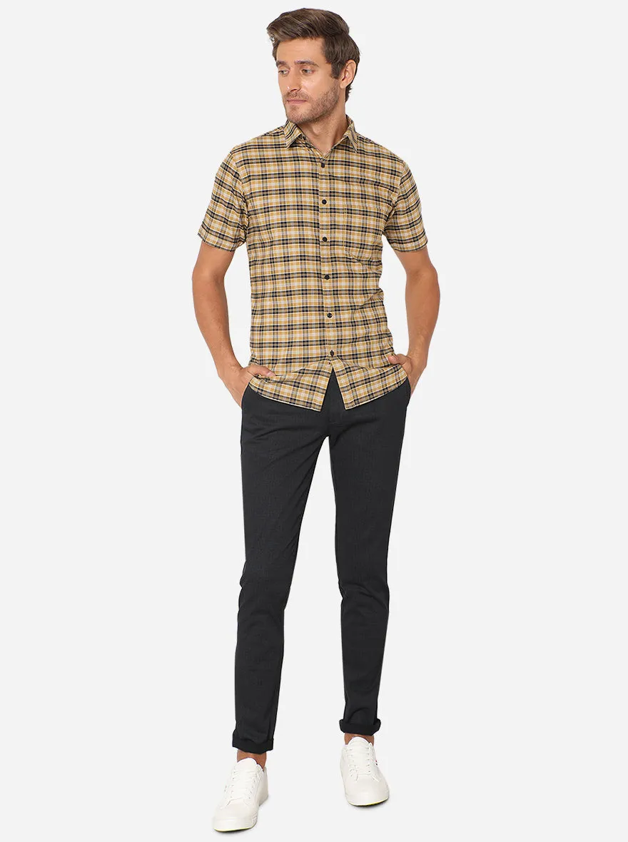 Black Checked Super Slim Fit Casual Trouser | Greenfibre