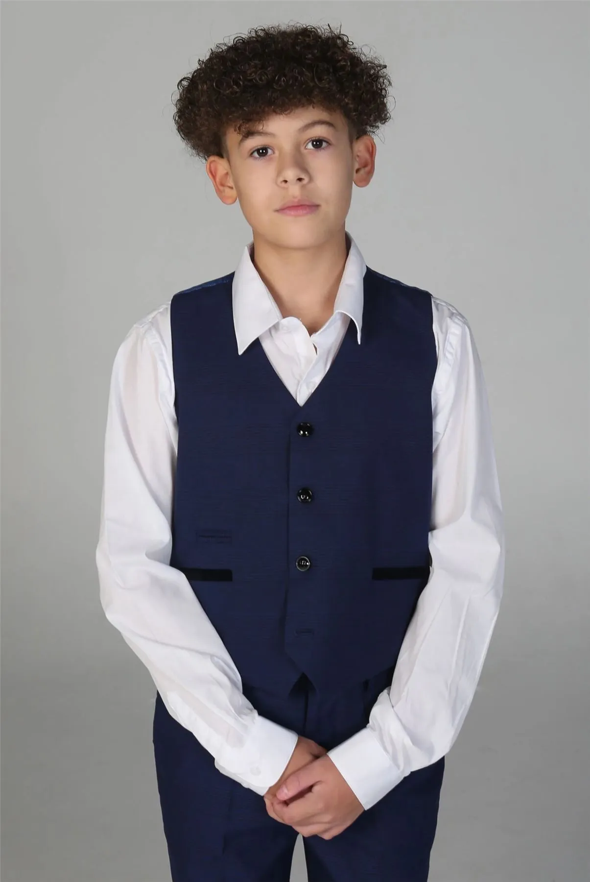 Boys Navy 3 Piece Check Suit