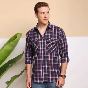 Check Regular Fit Cotton Shirt - Red Blue