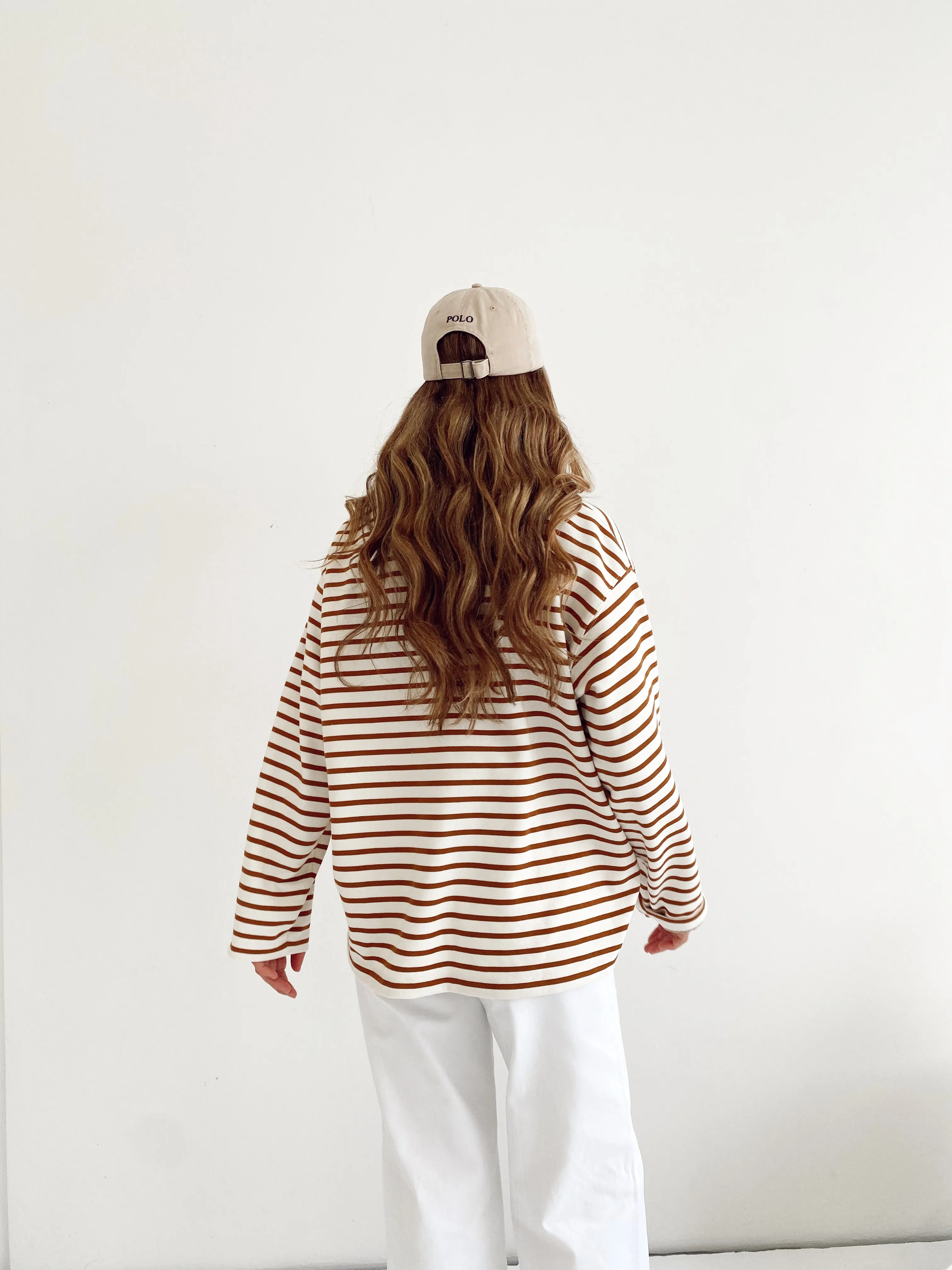 Coast Striped Pullover - Camel / White