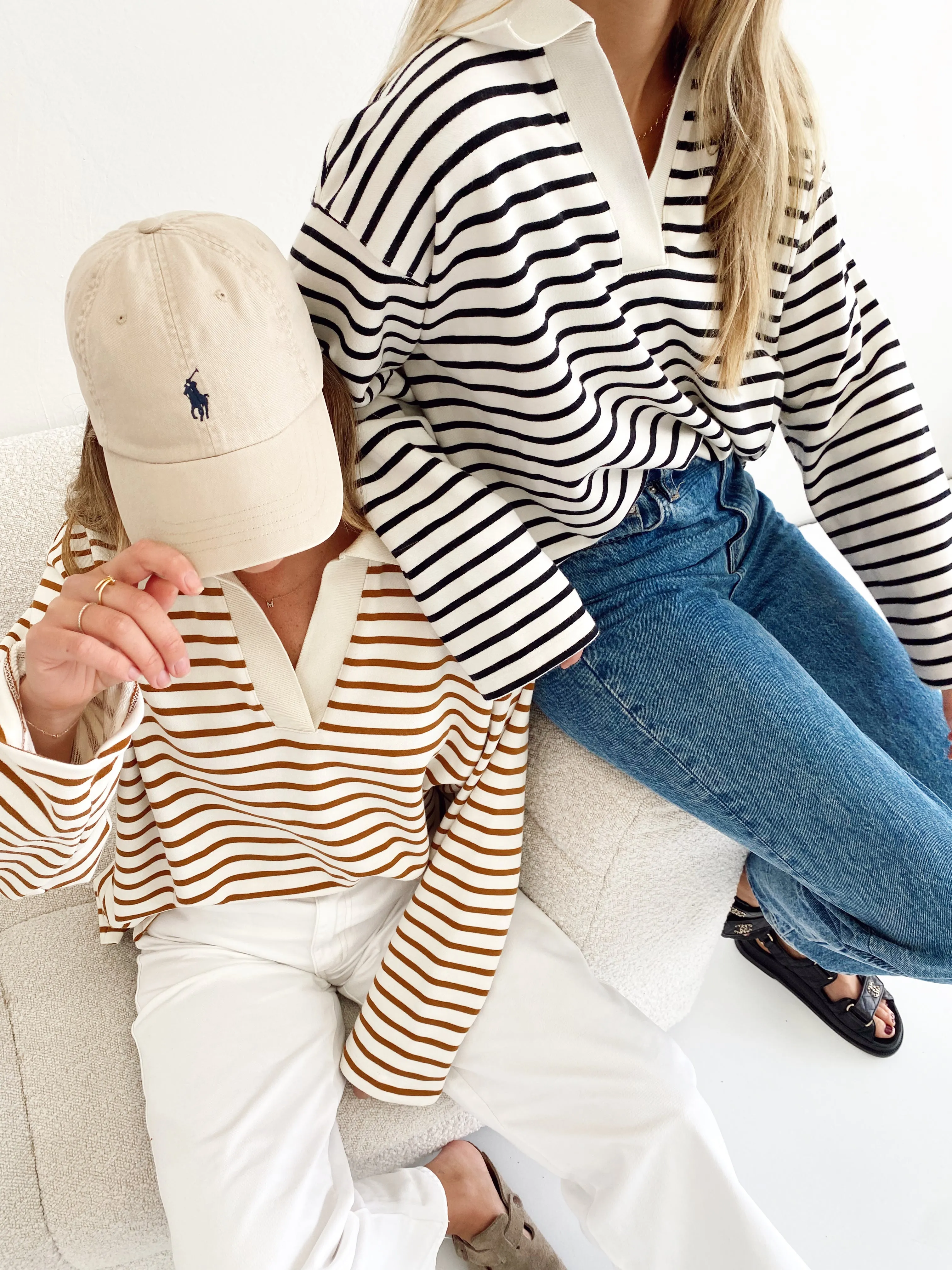 Coast Striped Pullover - Camel / White