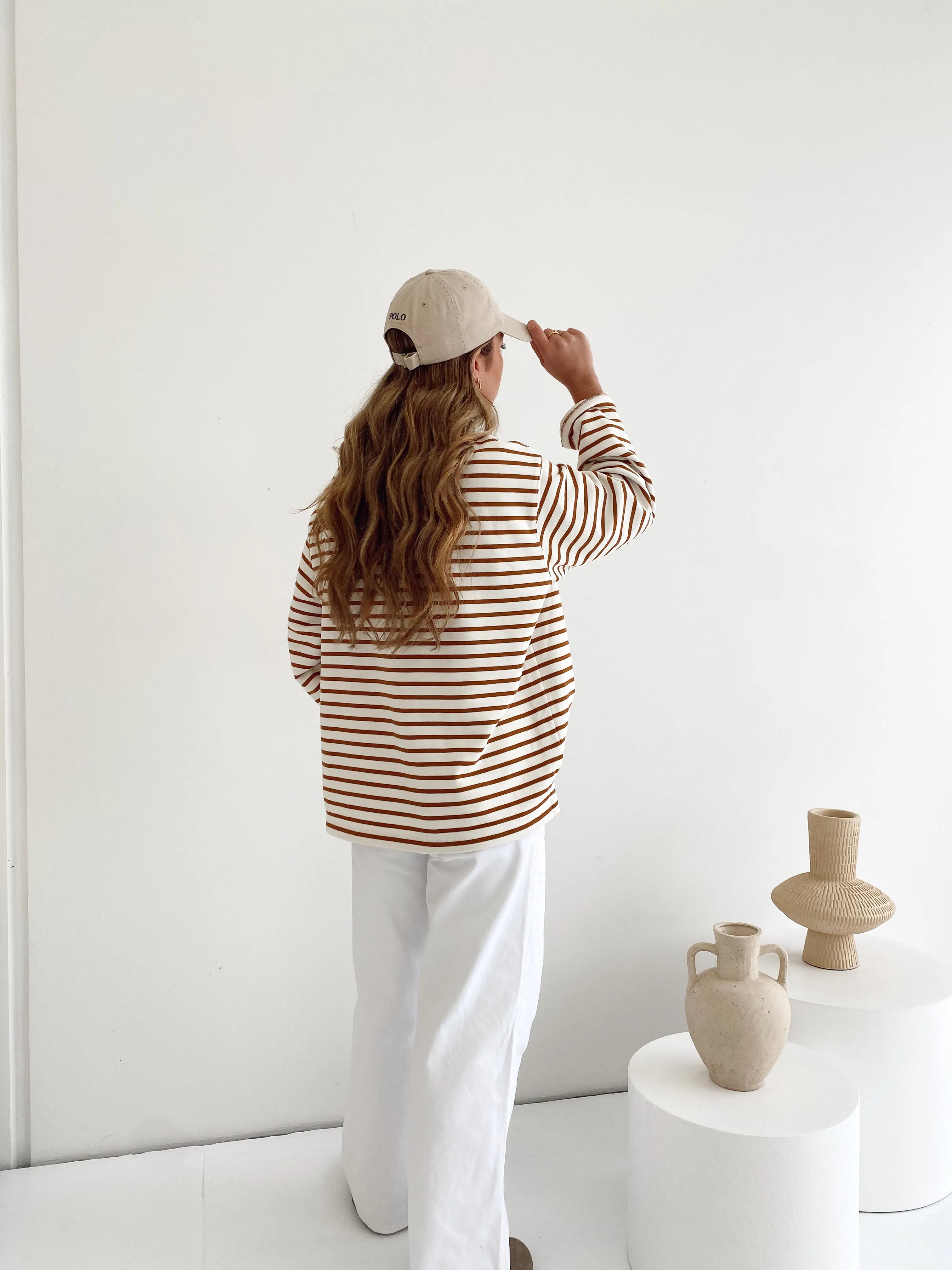 Coast Striped Pullover - Camel / White