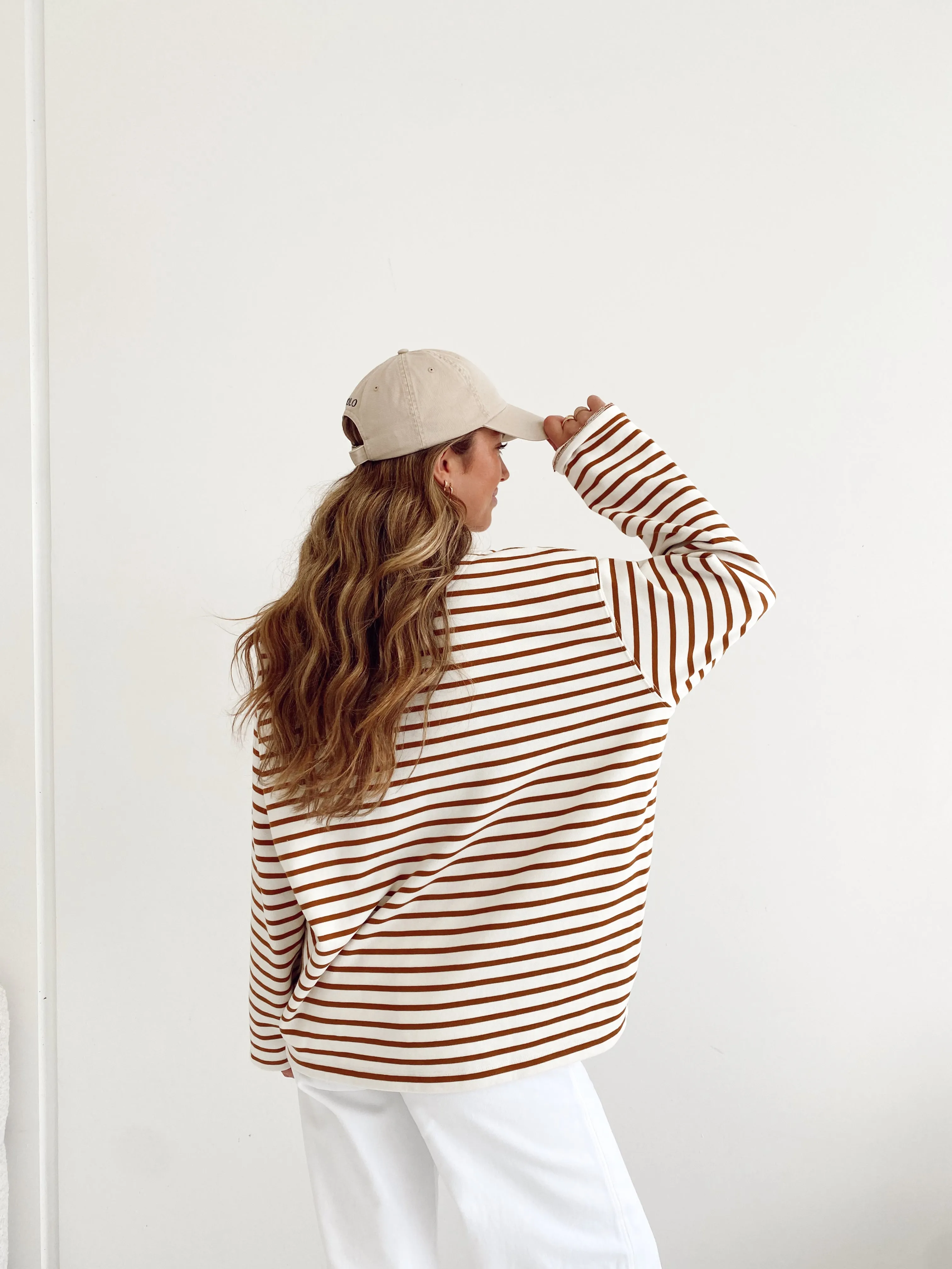 Coast Striped Pullover - Camel / White