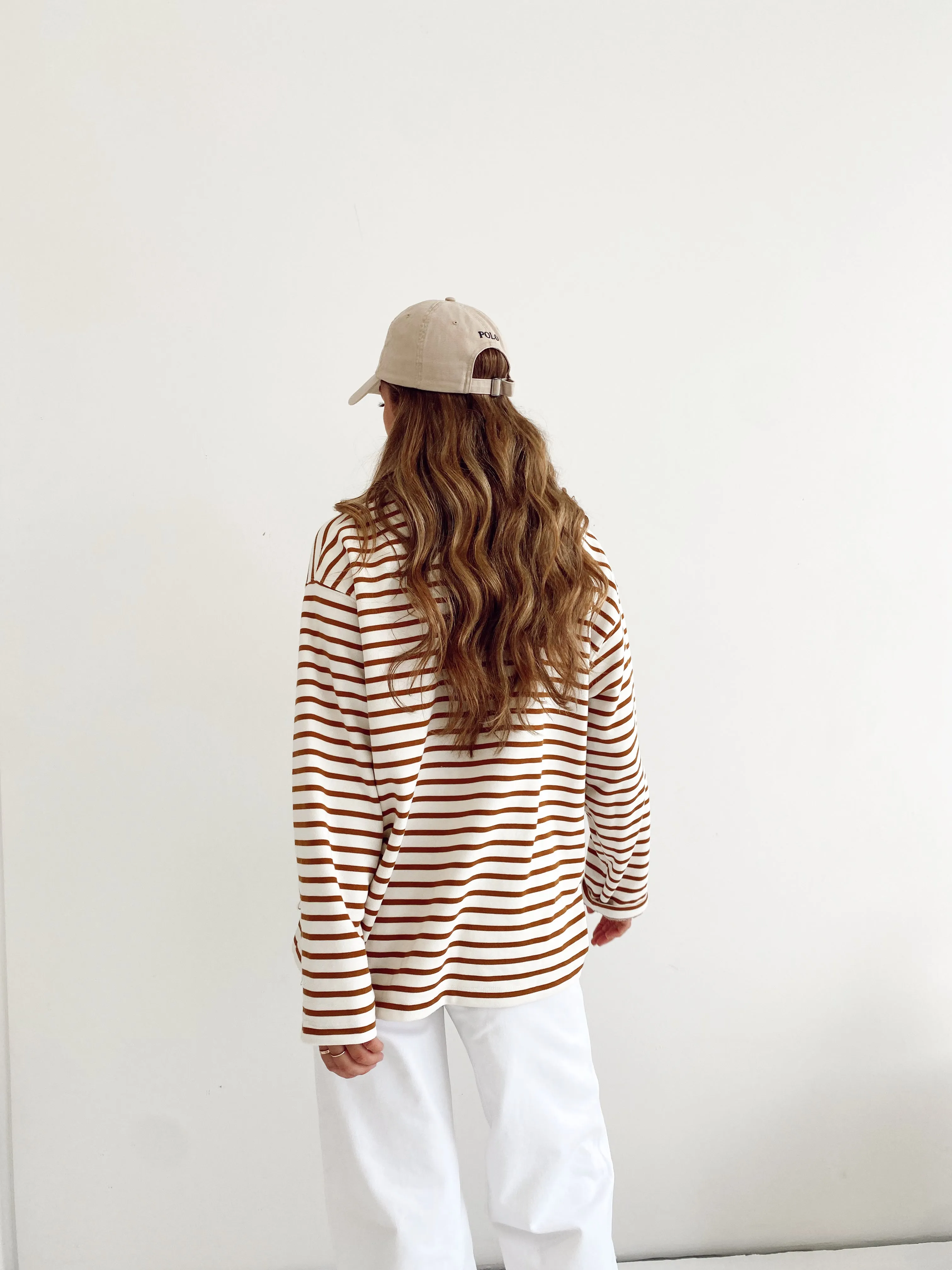 Coast Striped Pullover - Camel / White