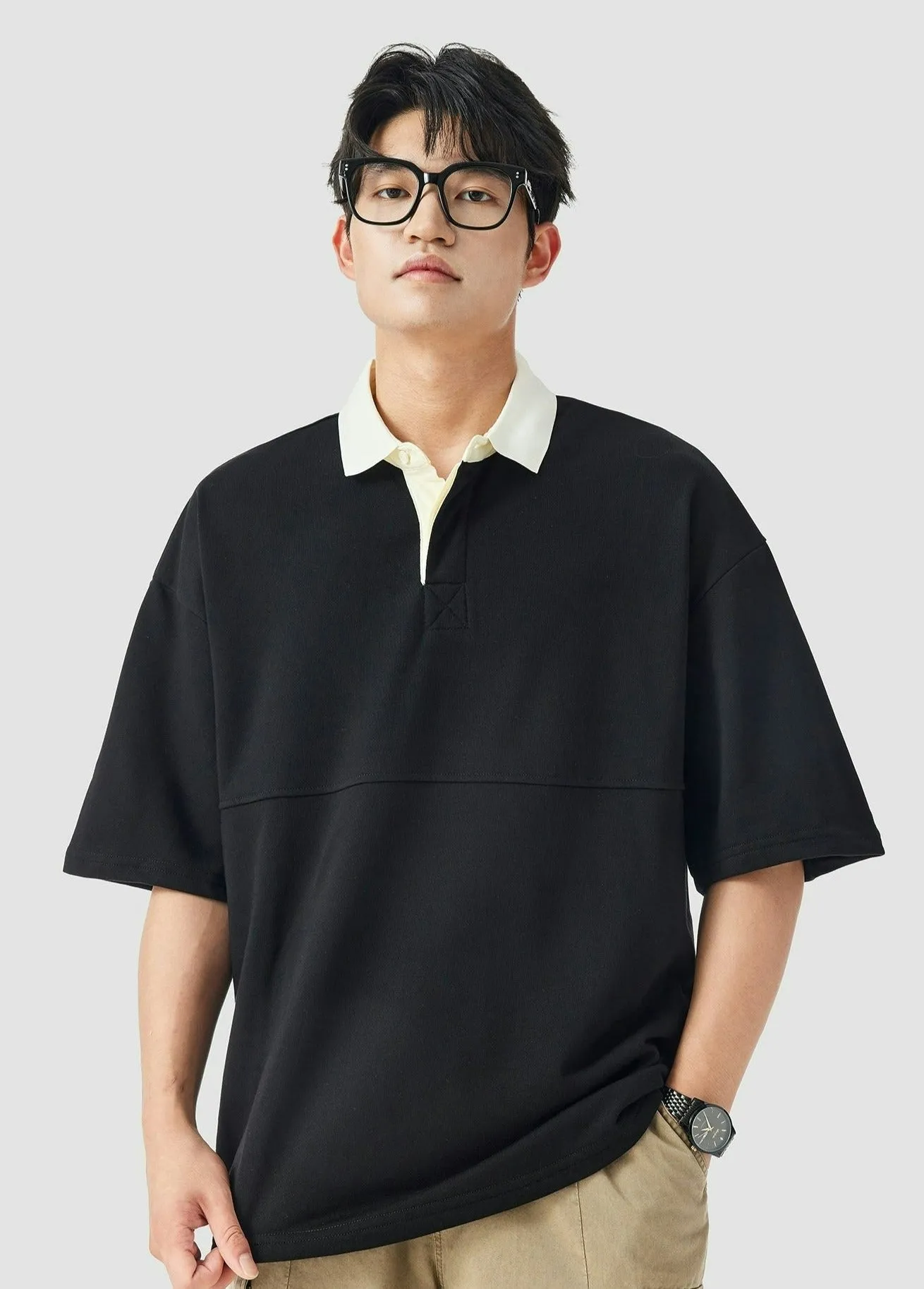 Contrast Collar Oversized Polo Shirt