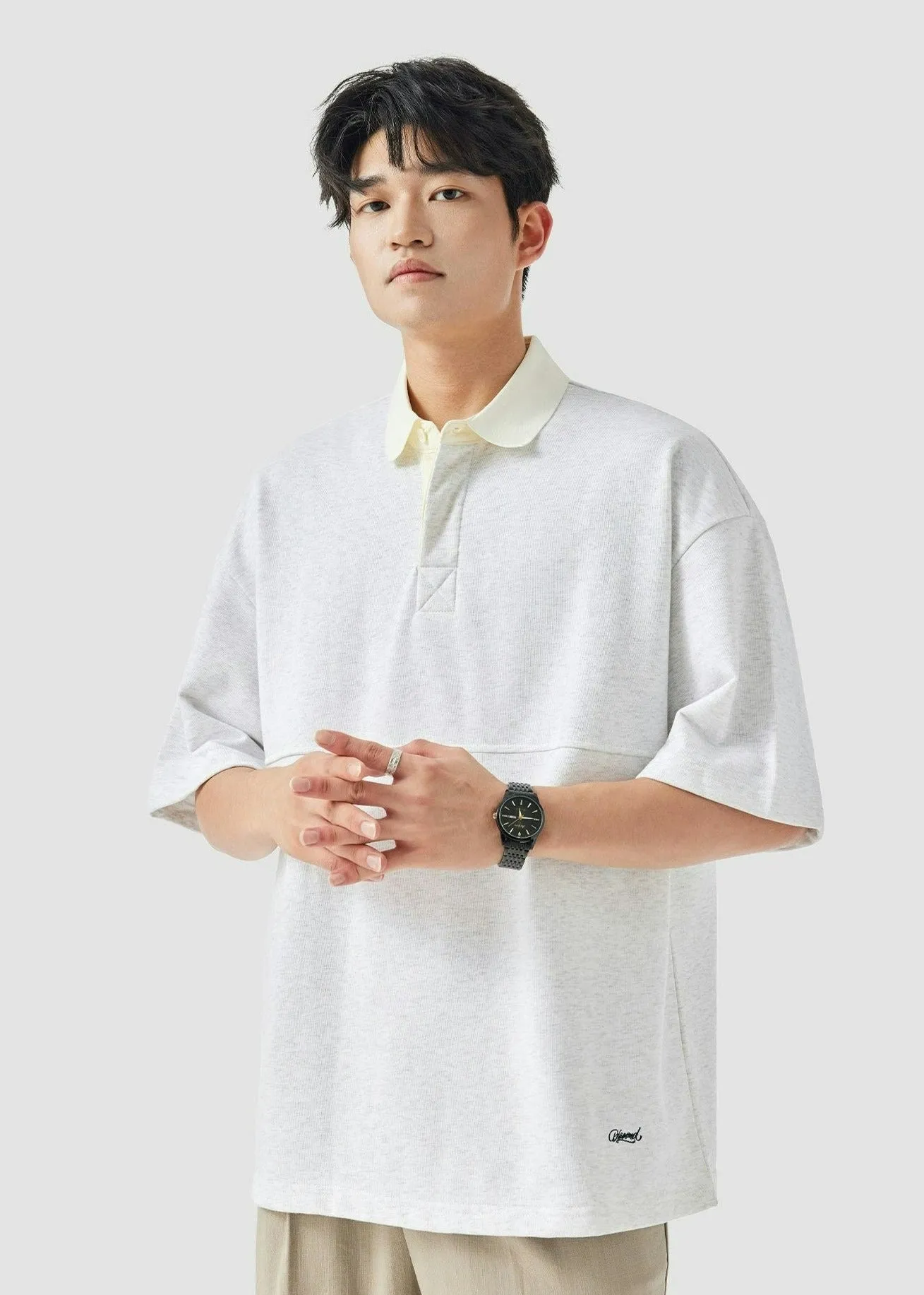 Contrast Collar Oversized Polo Shirt