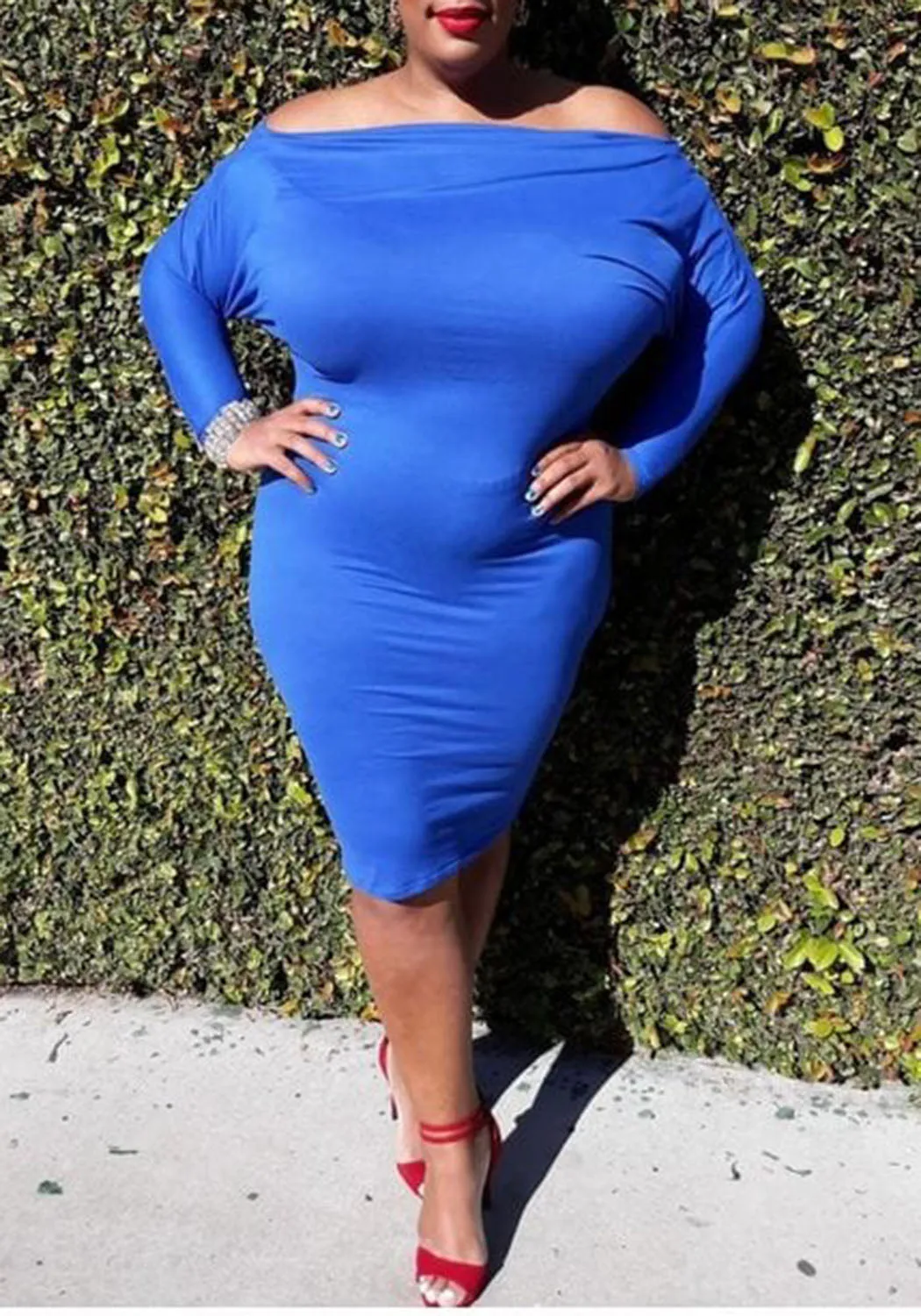 Hi Curvy Plus Size Women Off Shoulder Slinky Midi Dress Made In USA