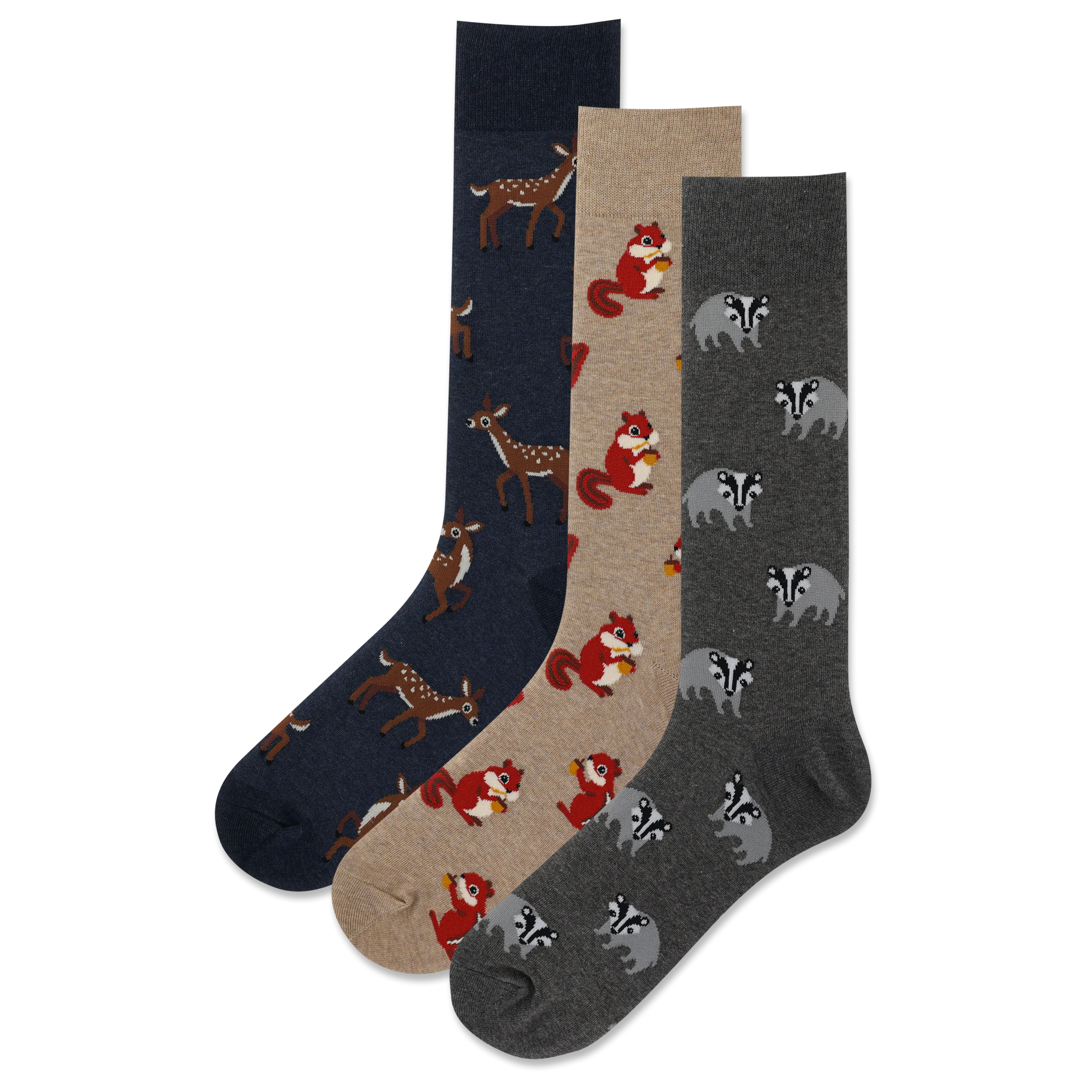 HOTSOX Men's Woodland Animals Crew Sock 3 Pack Gift Box