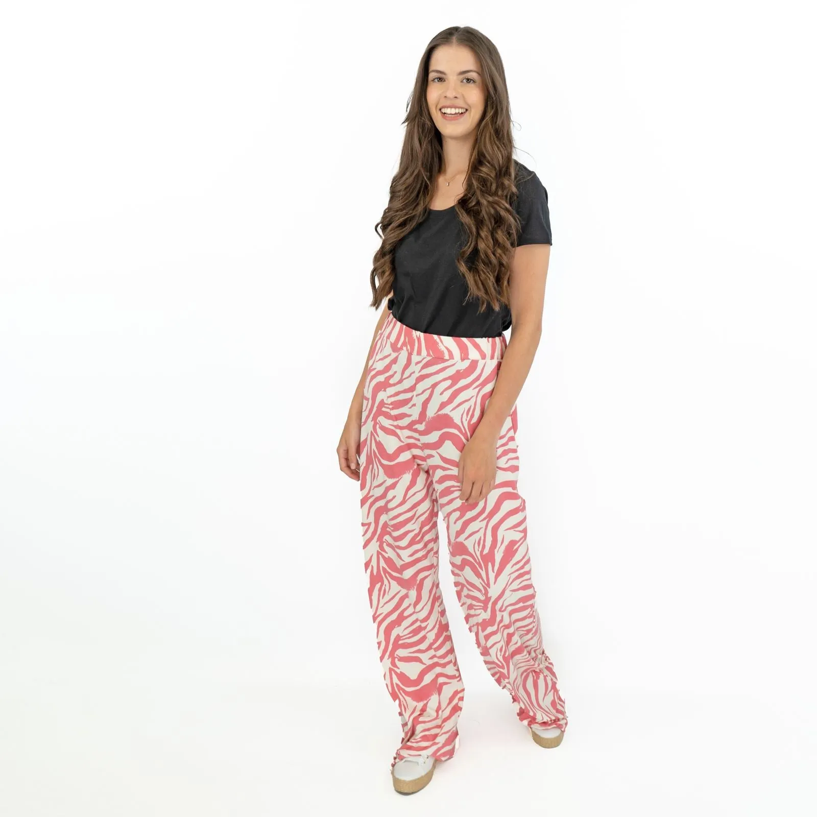 Karen Millen Pink Zebra Print High Waisted Relaxed Fit Wide Leg Jersey Trousers