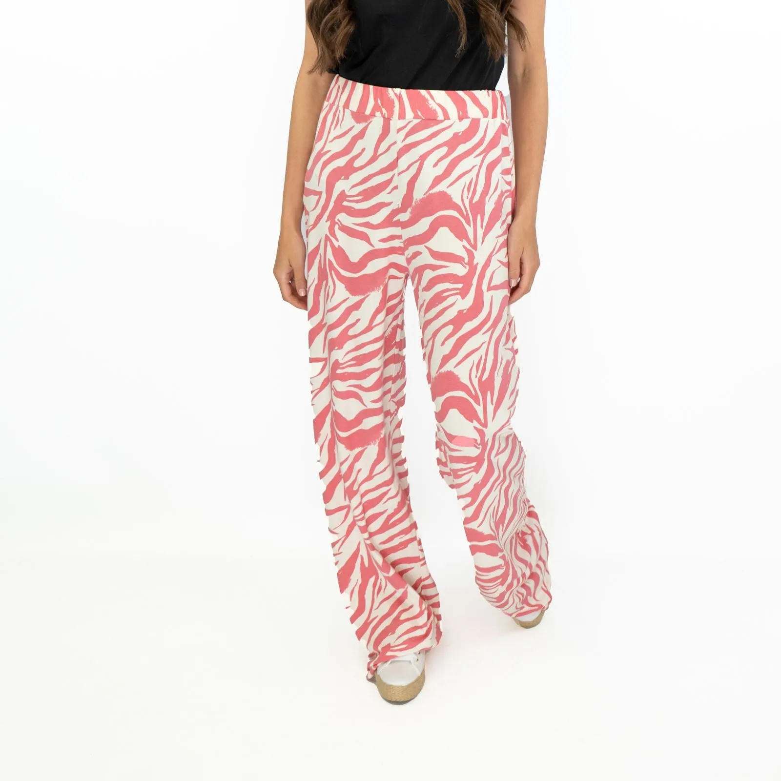 Karen Millen Pink Zebra Print High Waisted Relaxed Fit Wide Leg Jersey Trousers