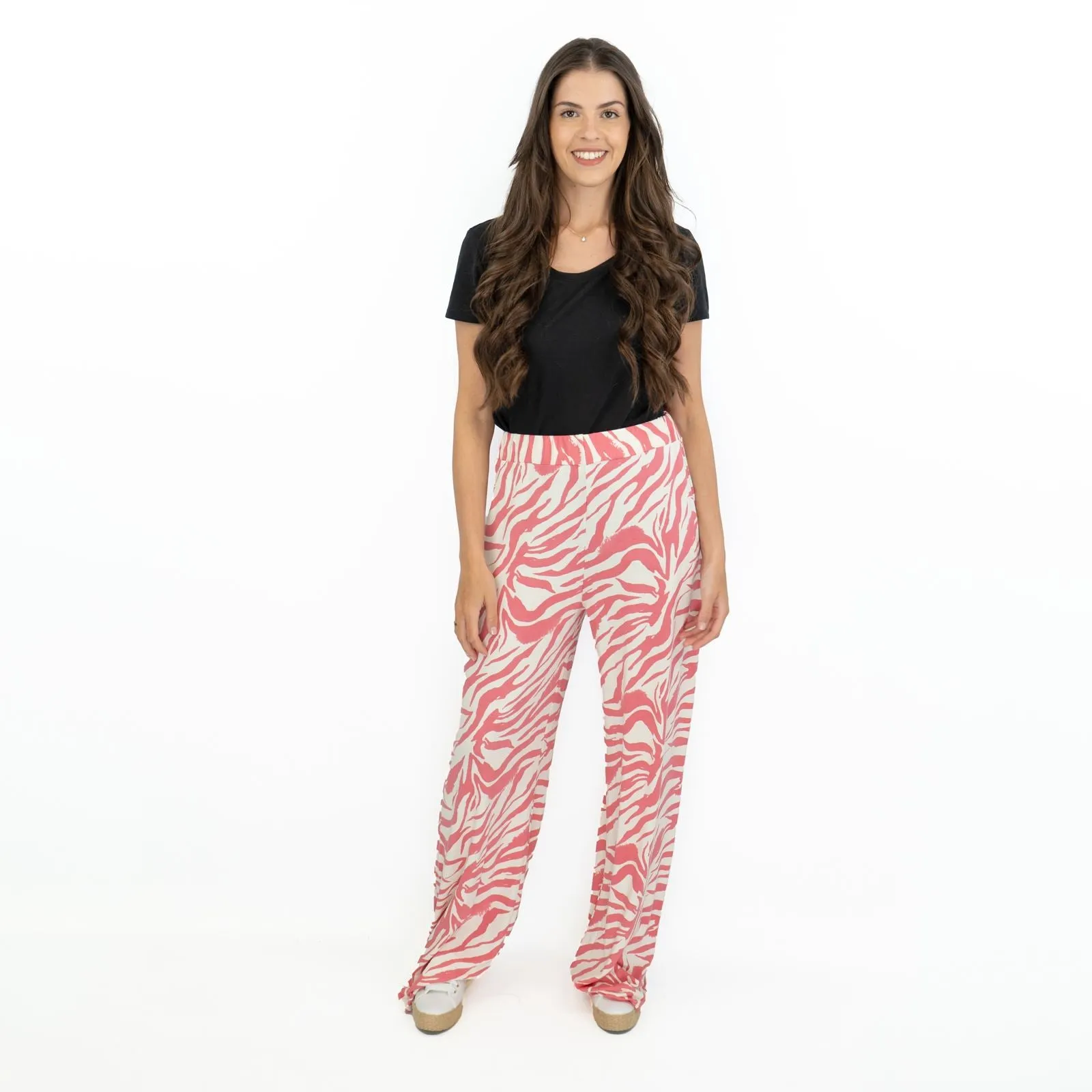 Karen Millen Pink Zebra Print High Waisted Relaxed Fit Wide Leg Jersey Trousers