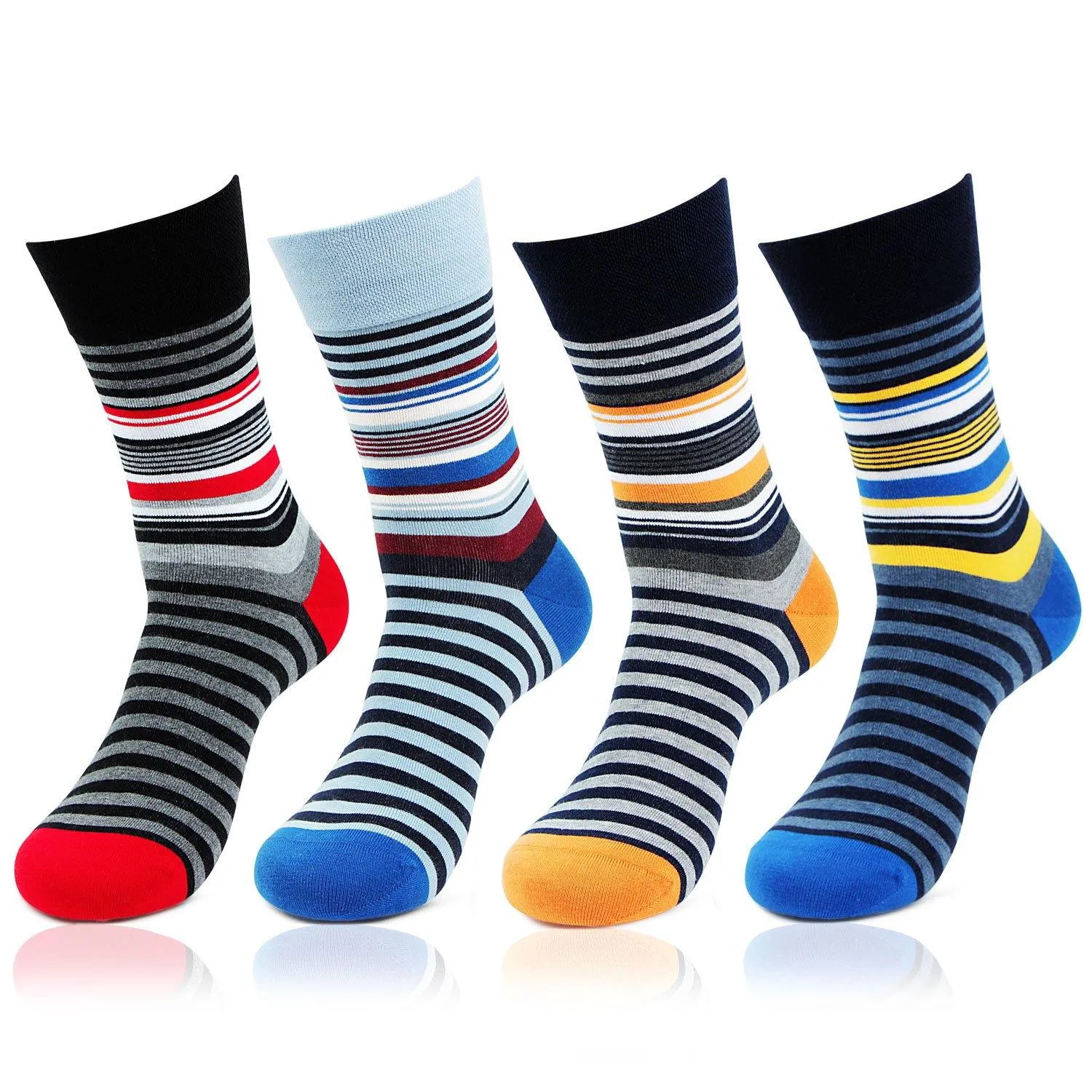 Men Designer Multicolored Striped Pattern Bold Socks - Pack of 4