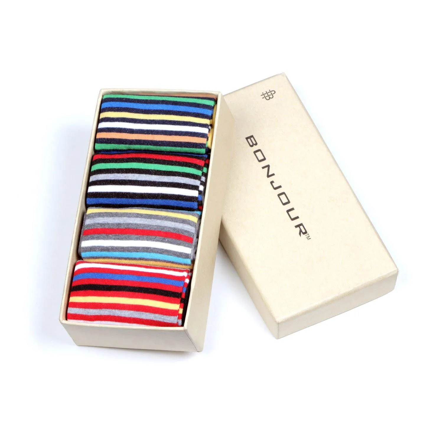 Men Designer Multicolored Striped Pattern Bold Socks - Pack of 4