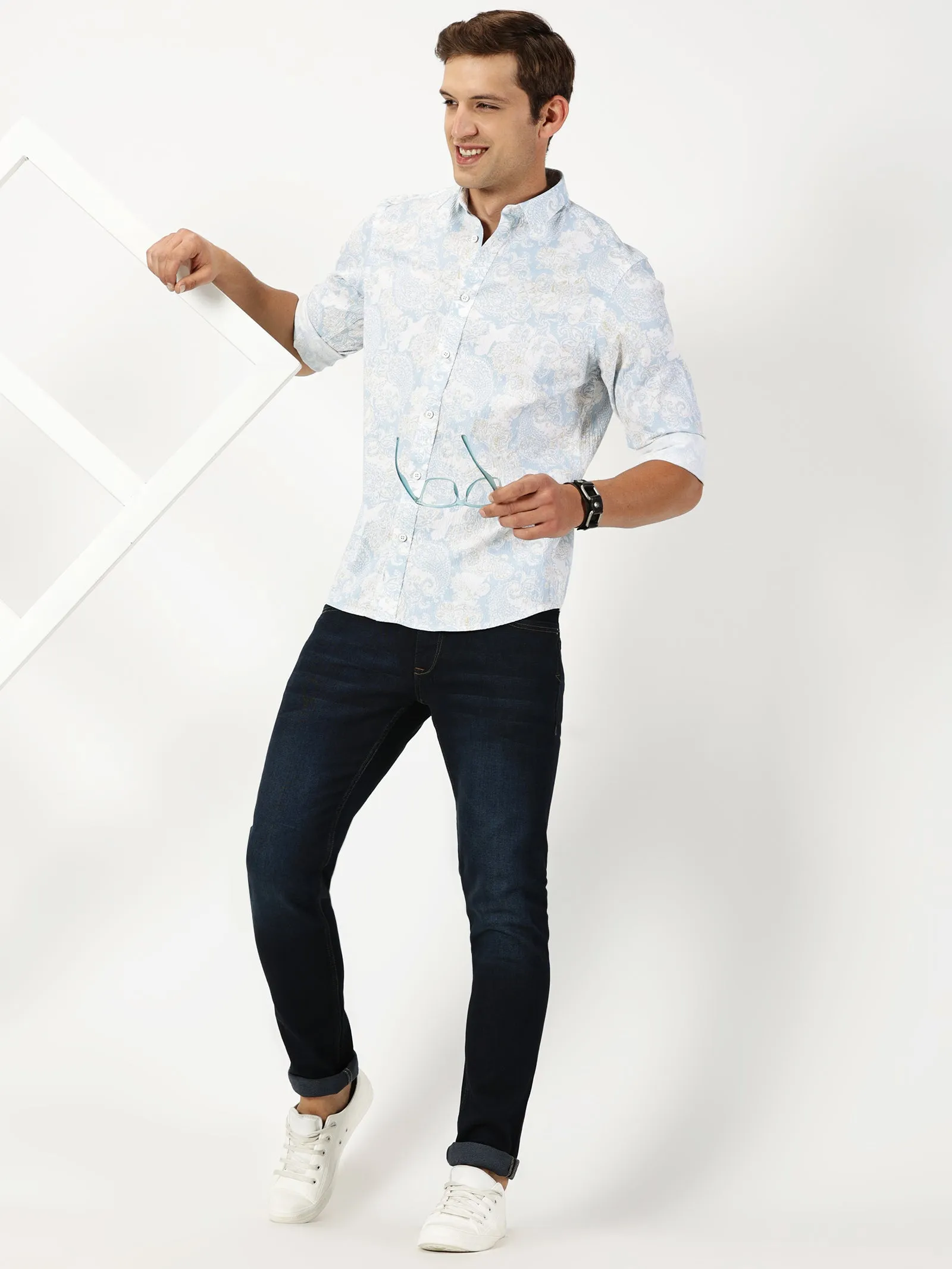 MEN'S BLUE PRINT SLIM FIT SHIRT