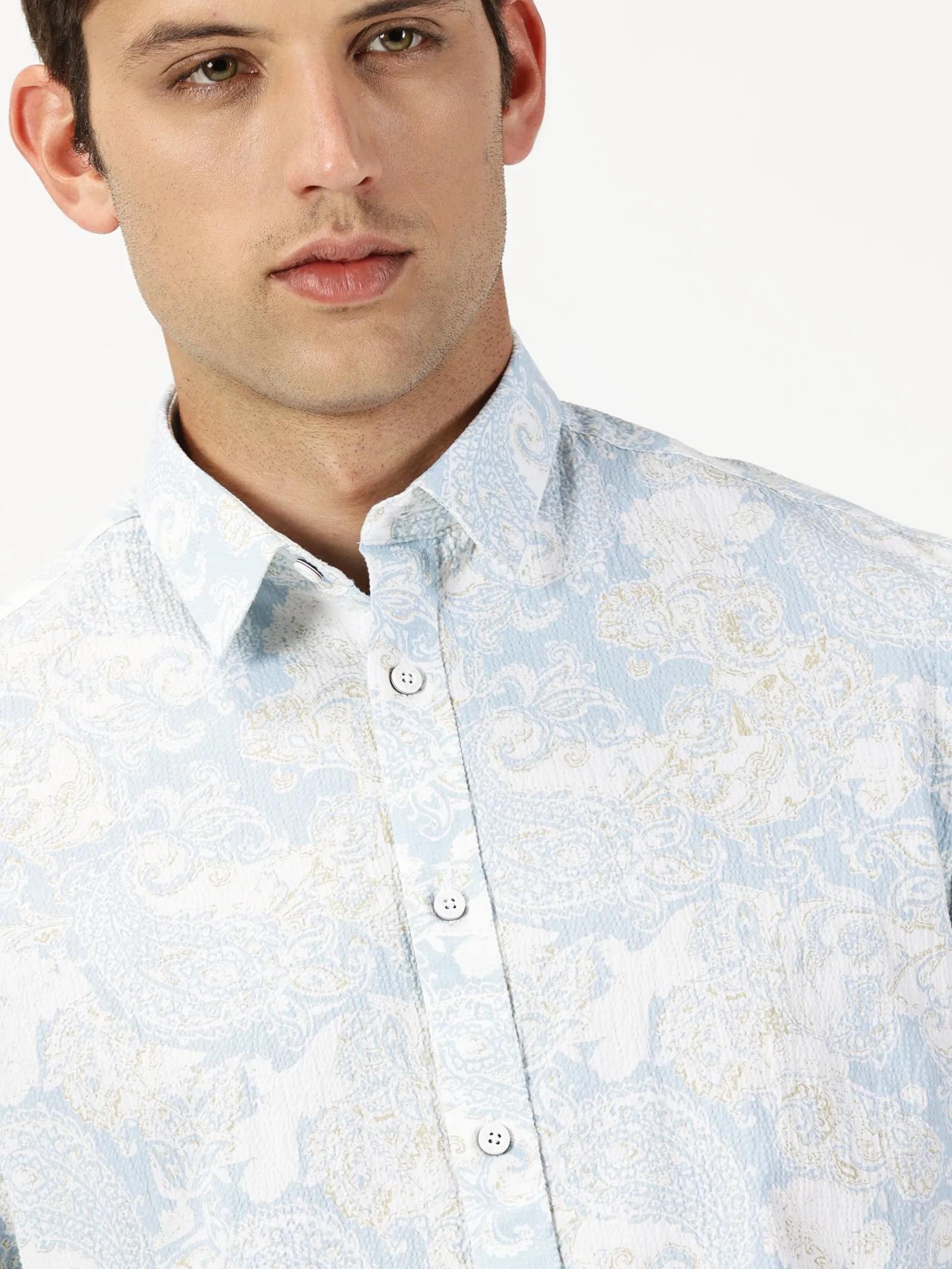 MEN'S BLUE PRINT SLIM FIT SHIRT