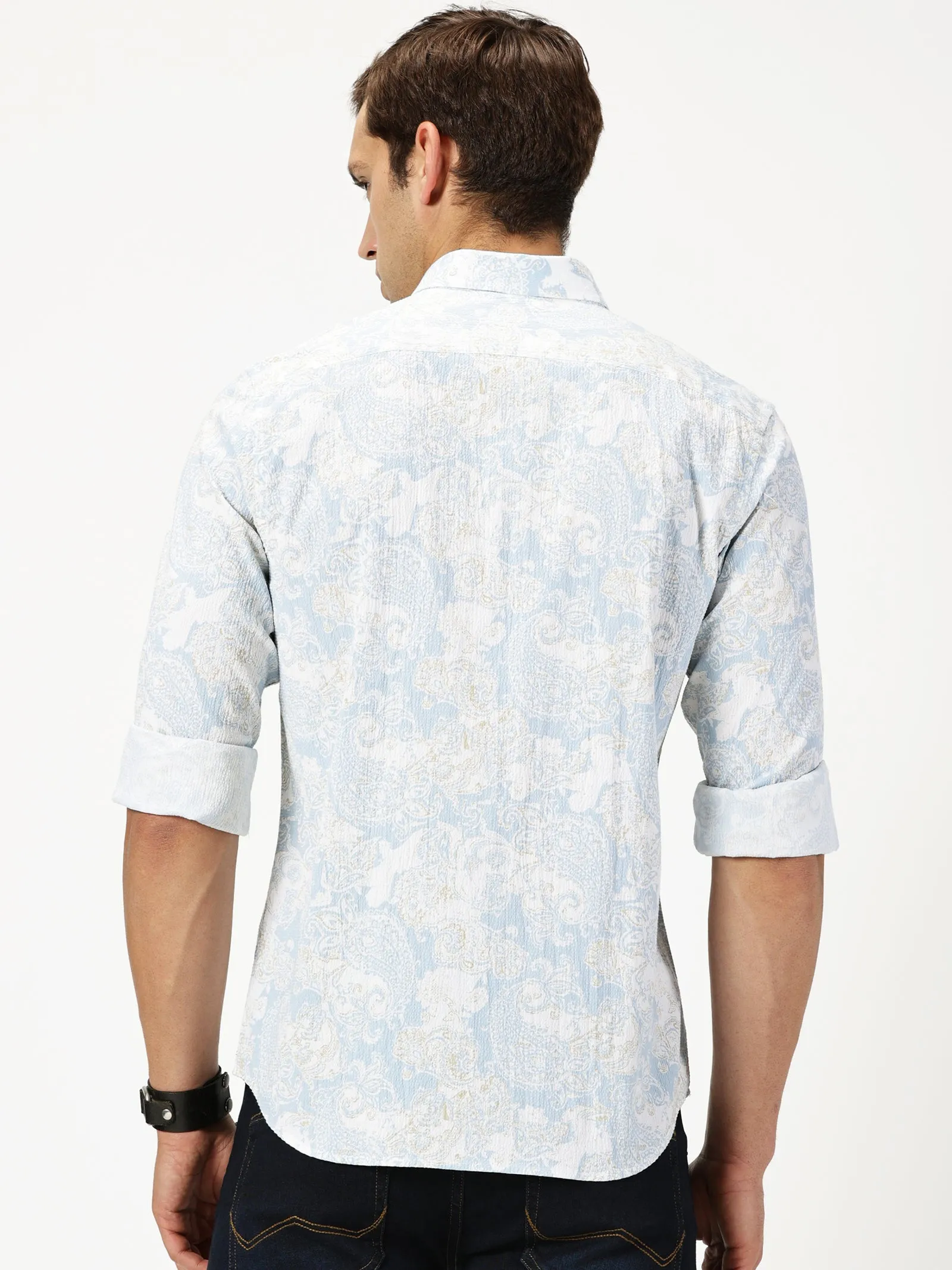 MEN'S BLUE PRINT SLIM FIT SHIRT