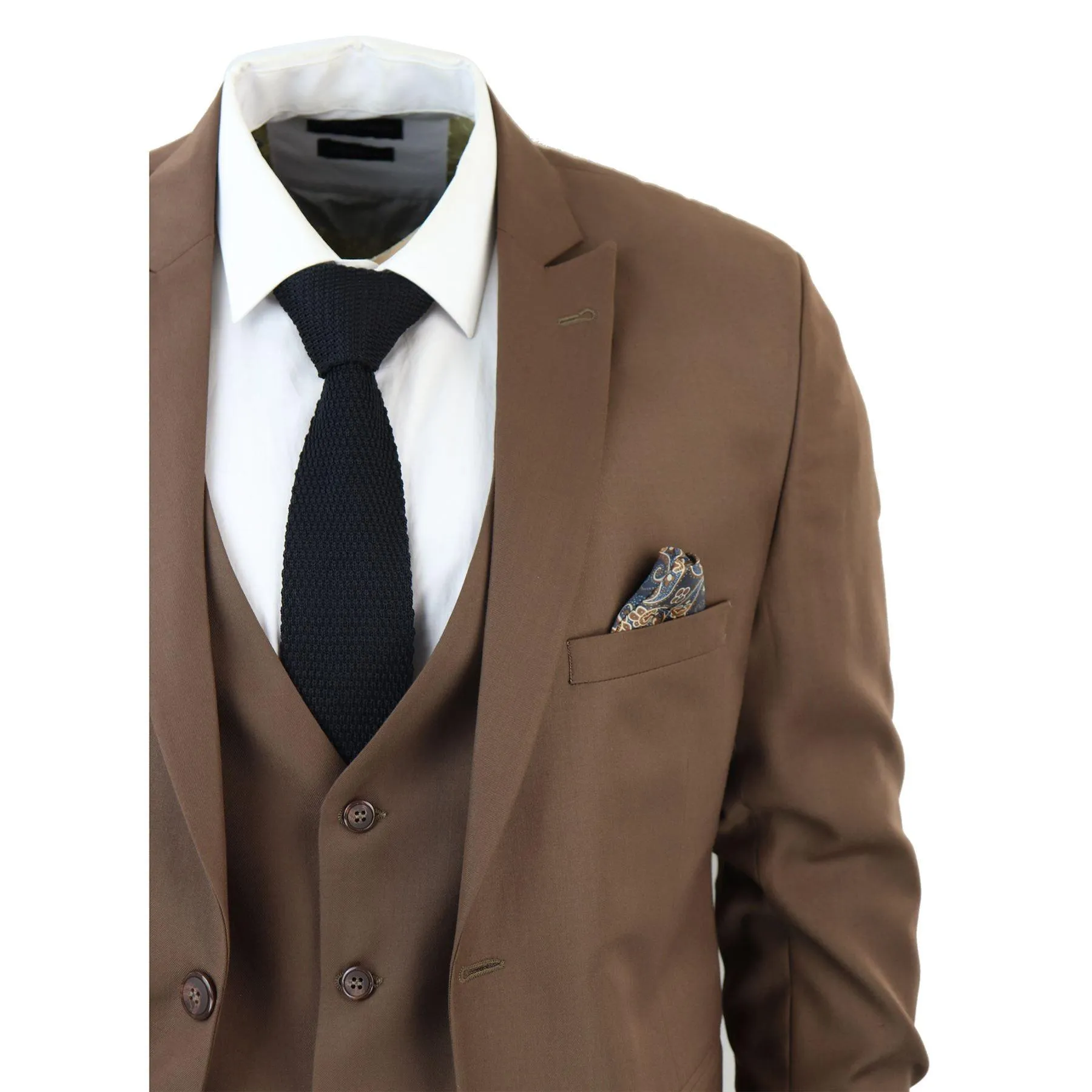 Men's Classic Brown Suit 3 Piece Tailored Fit Vintage Office Wedding Prom