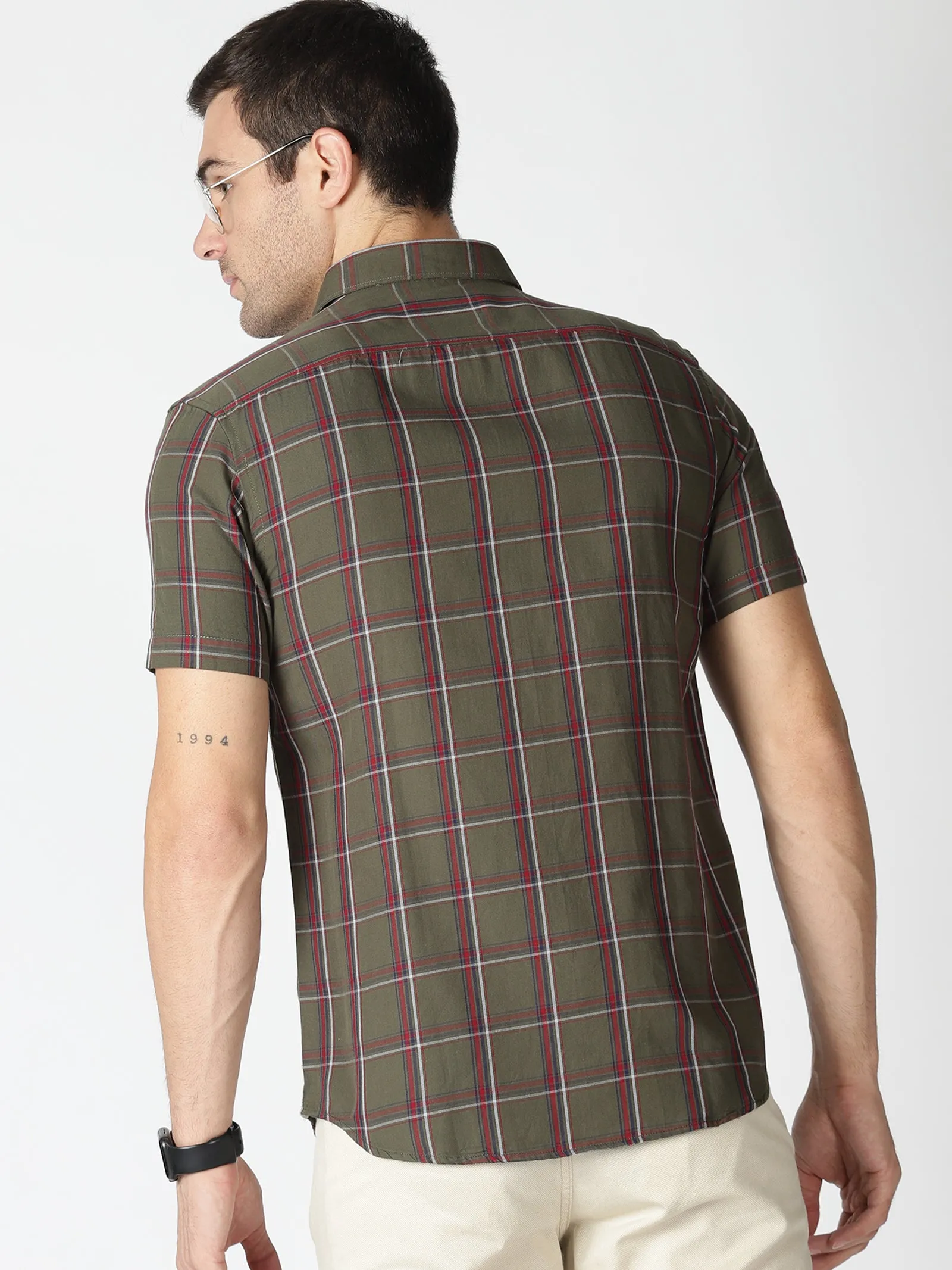 MEN'S GREEN CHECKS SLIM FIT SHIRT