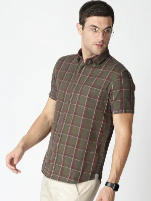 MEN'S GREEN CHECKS SLIM FIT SHIRT