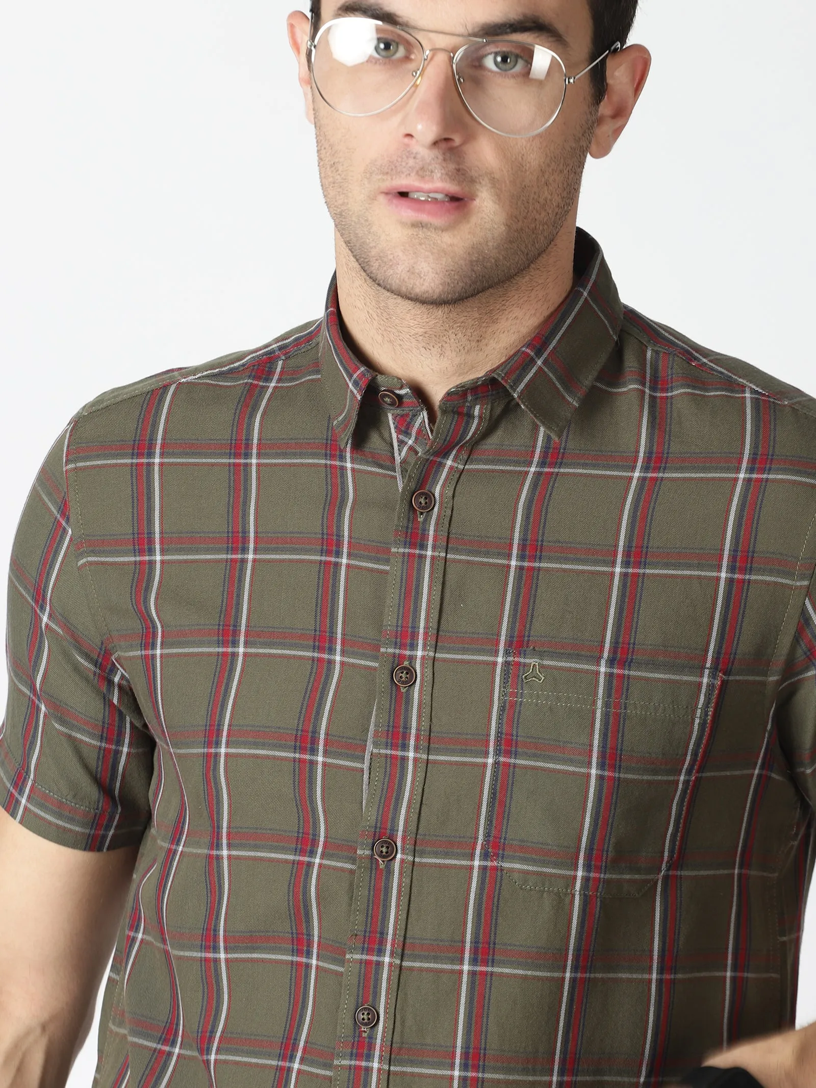 MEN'S GREEN CHECKS SLIM FIT SHIRT