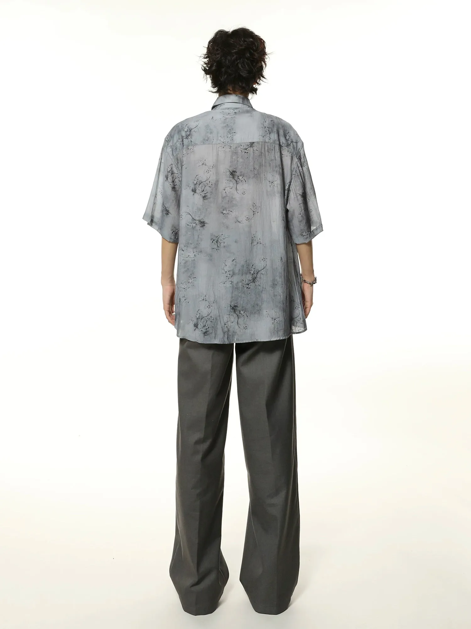 Metallic Sheen Abstract Print Oversized Button-Up Shirt