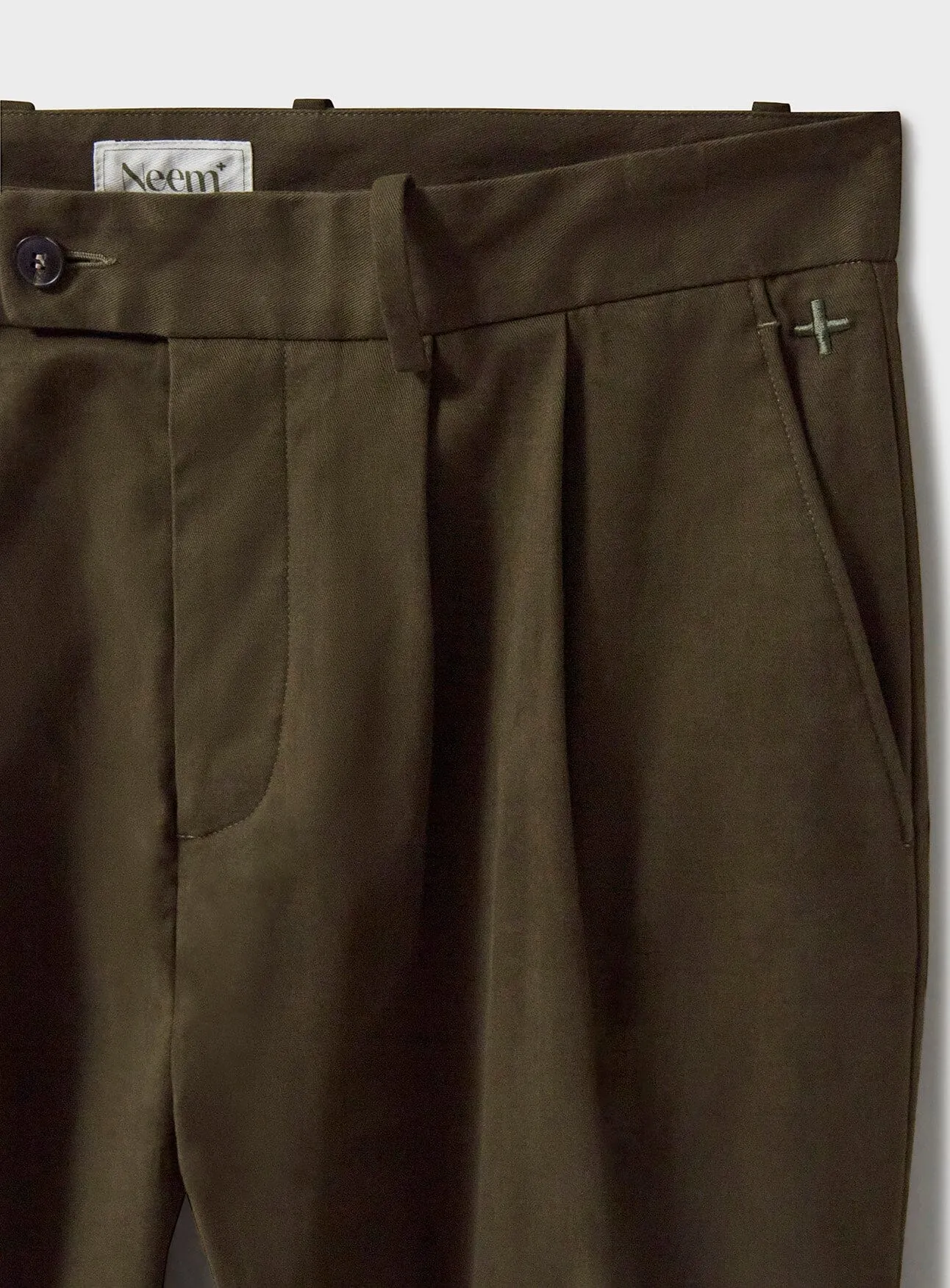 Organic Cotton stretch Deep Neem Green Pleated Trouser