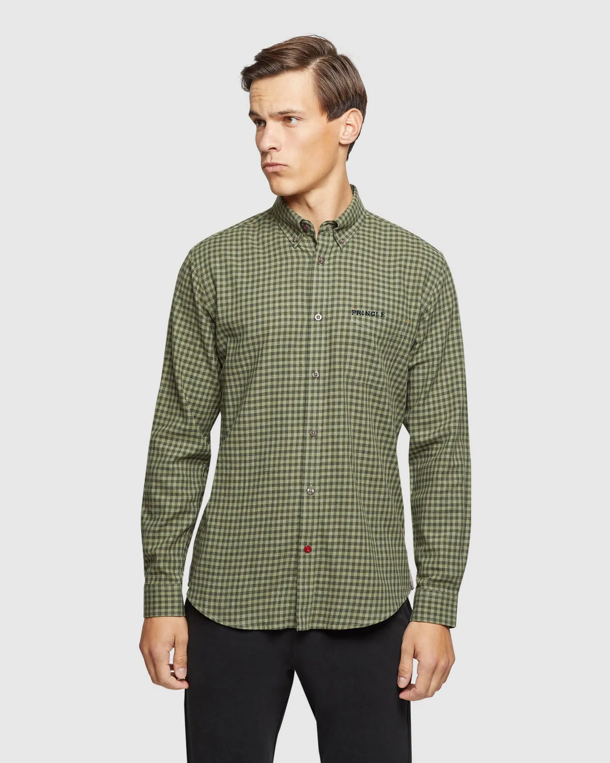 Pringle LS Olive Check Shirt Classic Fit