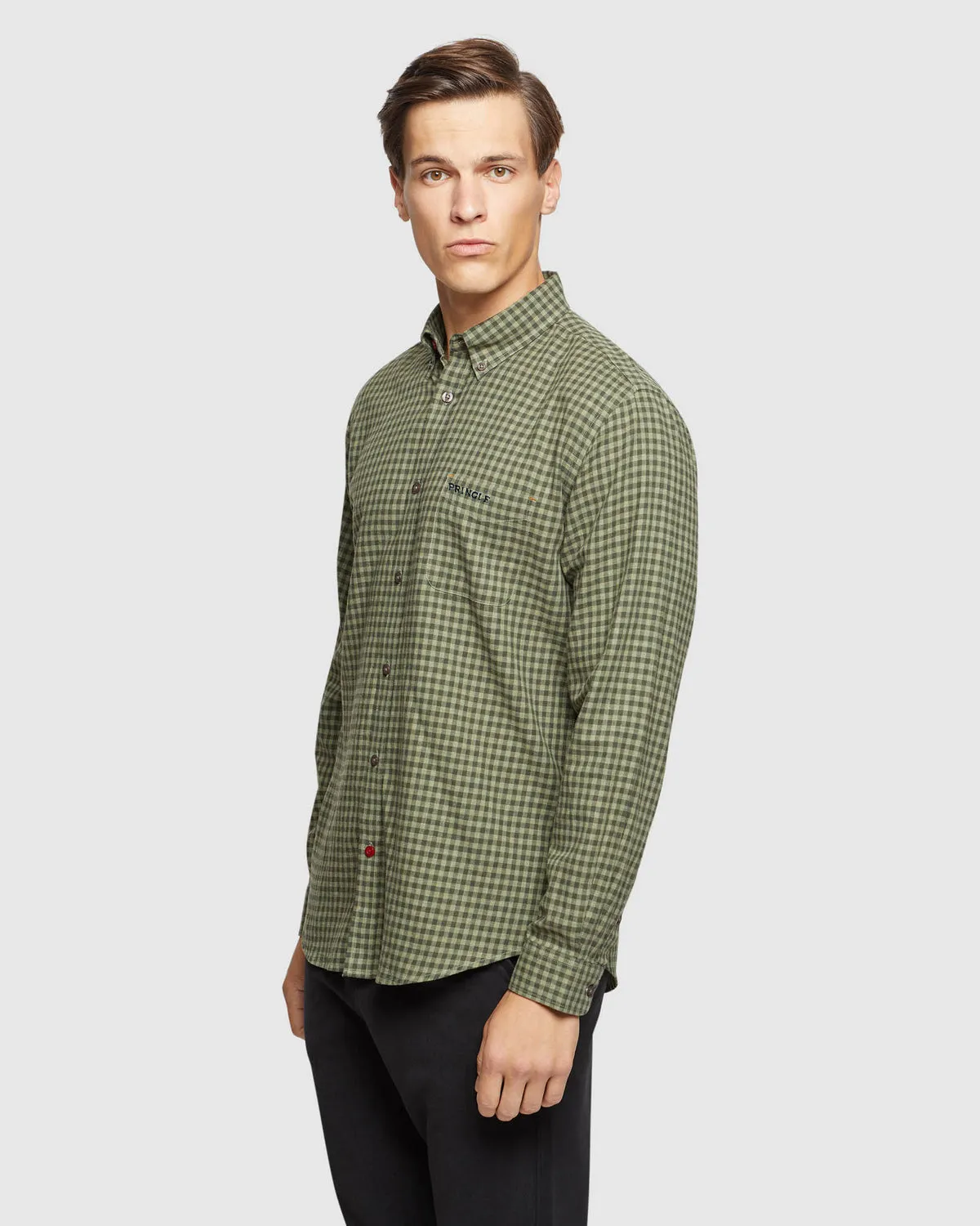 Pringle LS Olive Check Shirt Classic Fit