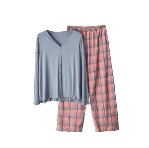 RH Pajamas Set Women Long Sleeve Button Casual Stripe Sleepwear Pajama RHW4018