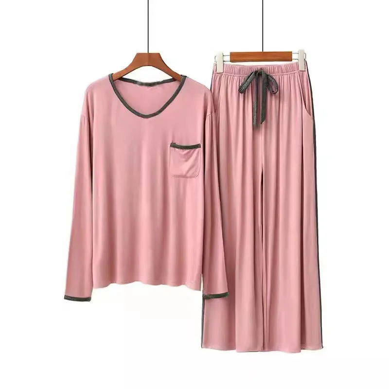 RH Pajamas Set Women Long Sleeve Pocket V-Neck Sleepwear Soft Pajama Set RHW4017