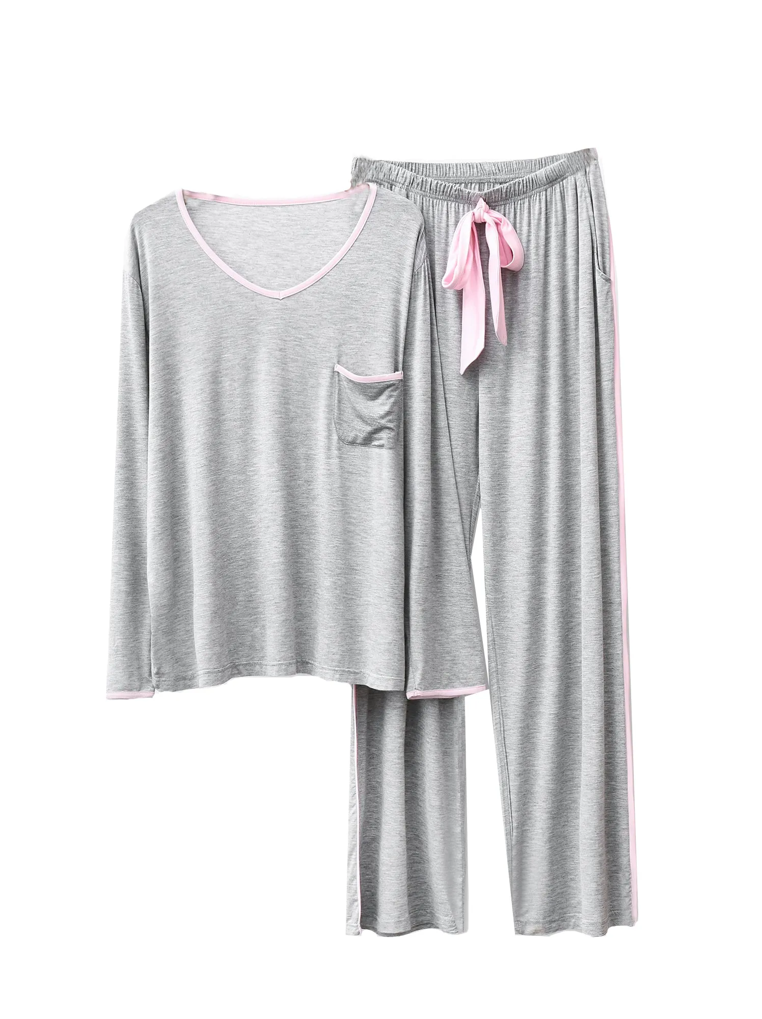 RH Pajamas Set Women Long Sleeve Pocket V-Neck Sleepwear Soft Pajama Set RHW4017