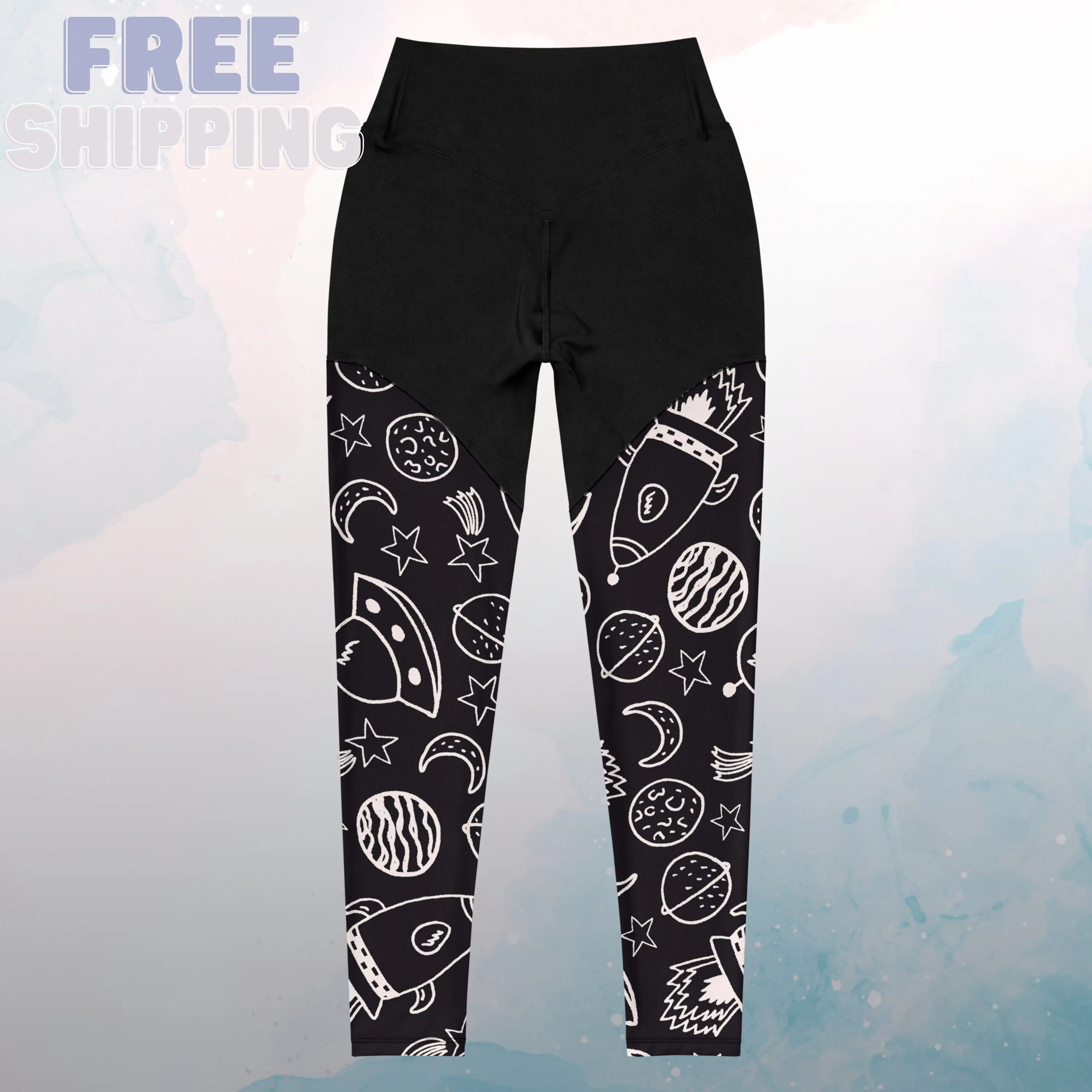 Space Rockets and Planets Womens Compression Sports Leggings Gym Gift