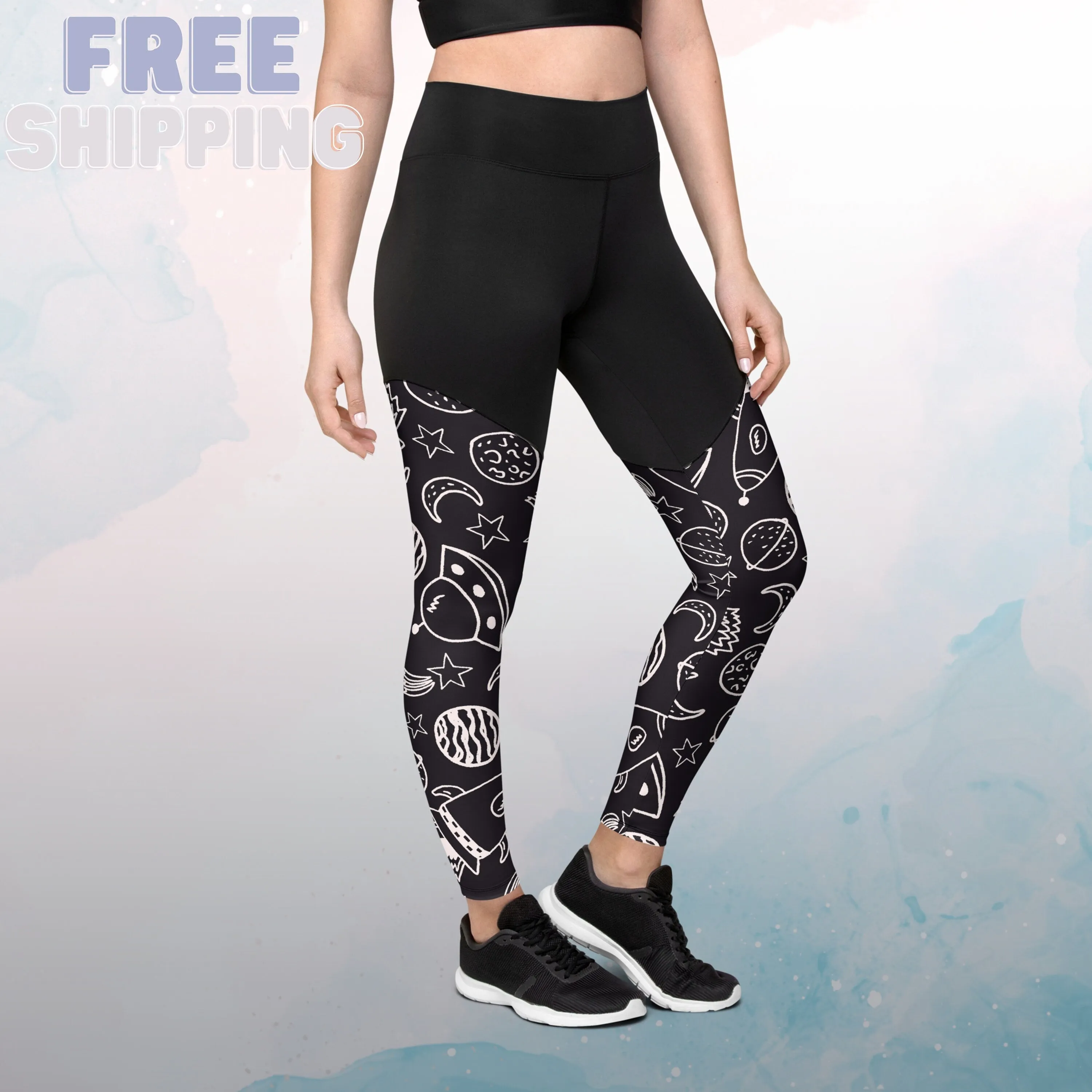 Space Rockets and Planets Womens Compression Sports Leggings Gym Gift