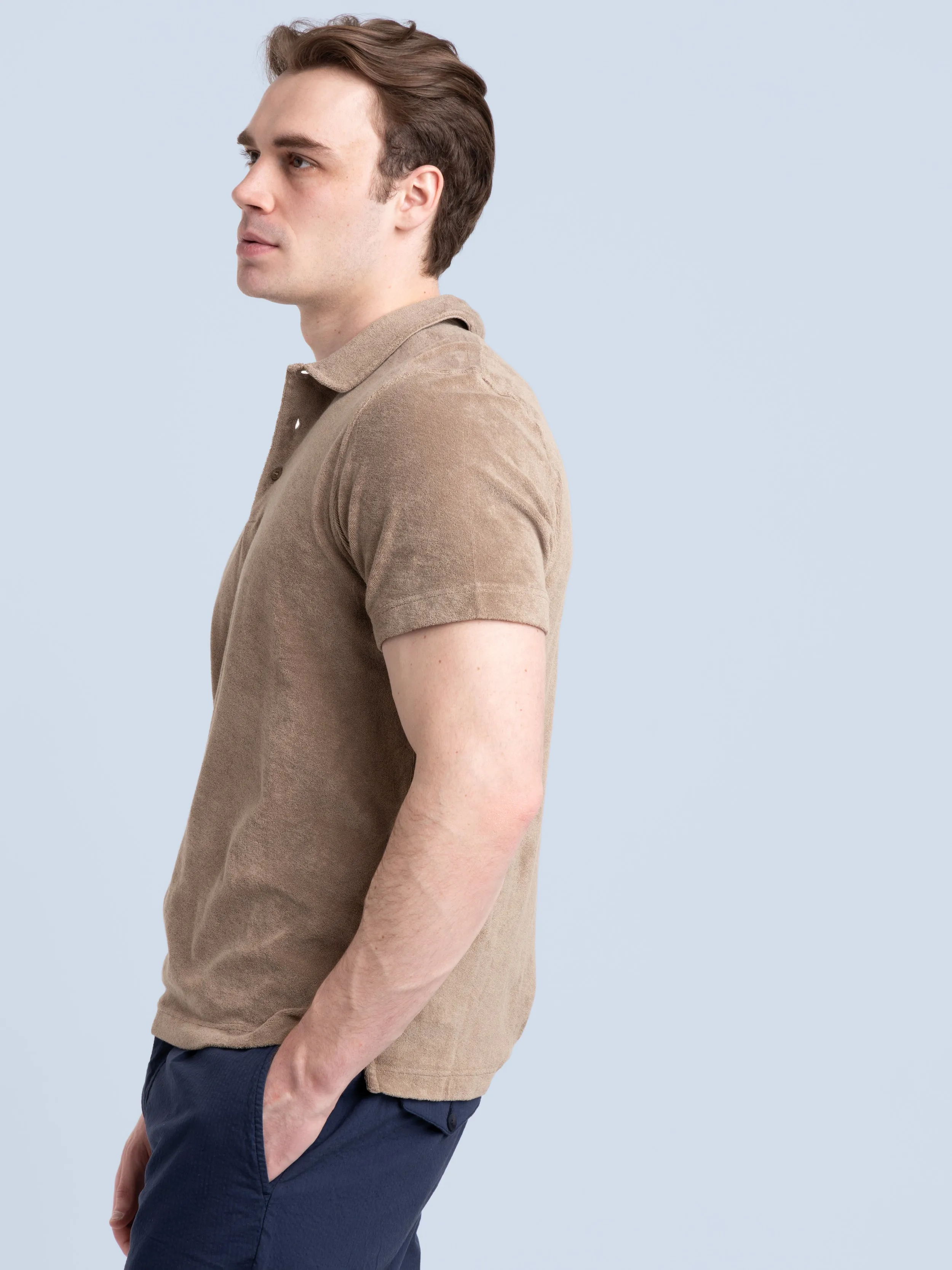 Taupe Brown Terry Polo Shirt